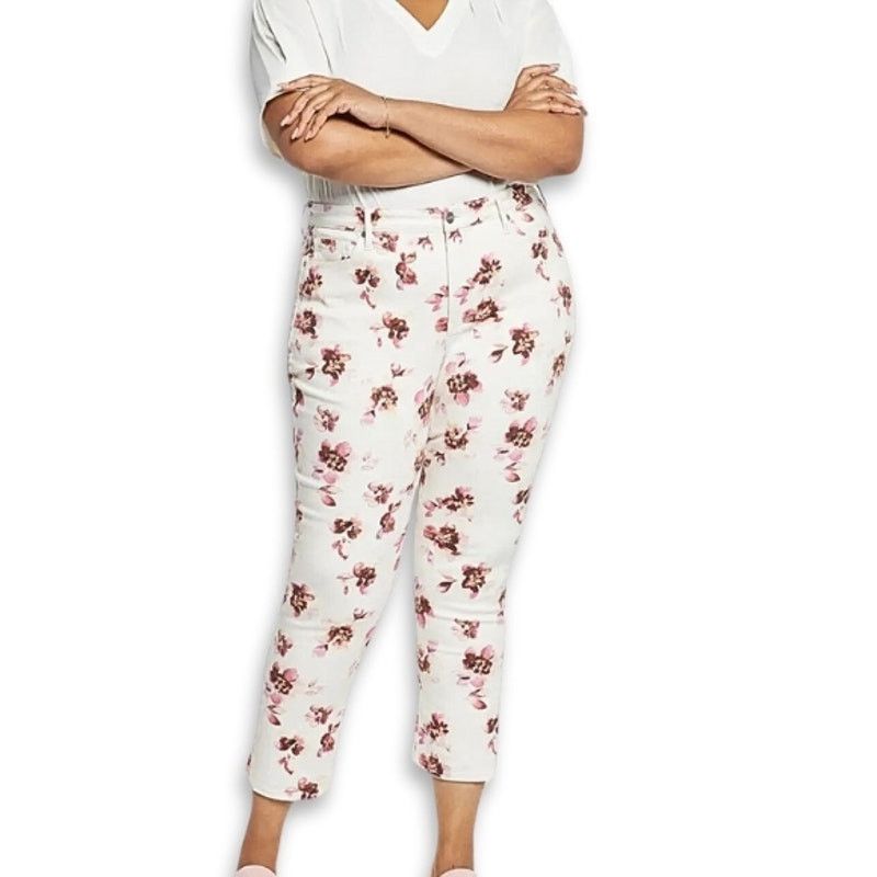 Other NYDJ Jeans Floral Sheri Slim Ankle Length Cream/Pink 14 NWT Size 36" / US 14 / IT 50 - 1 Thumbnail