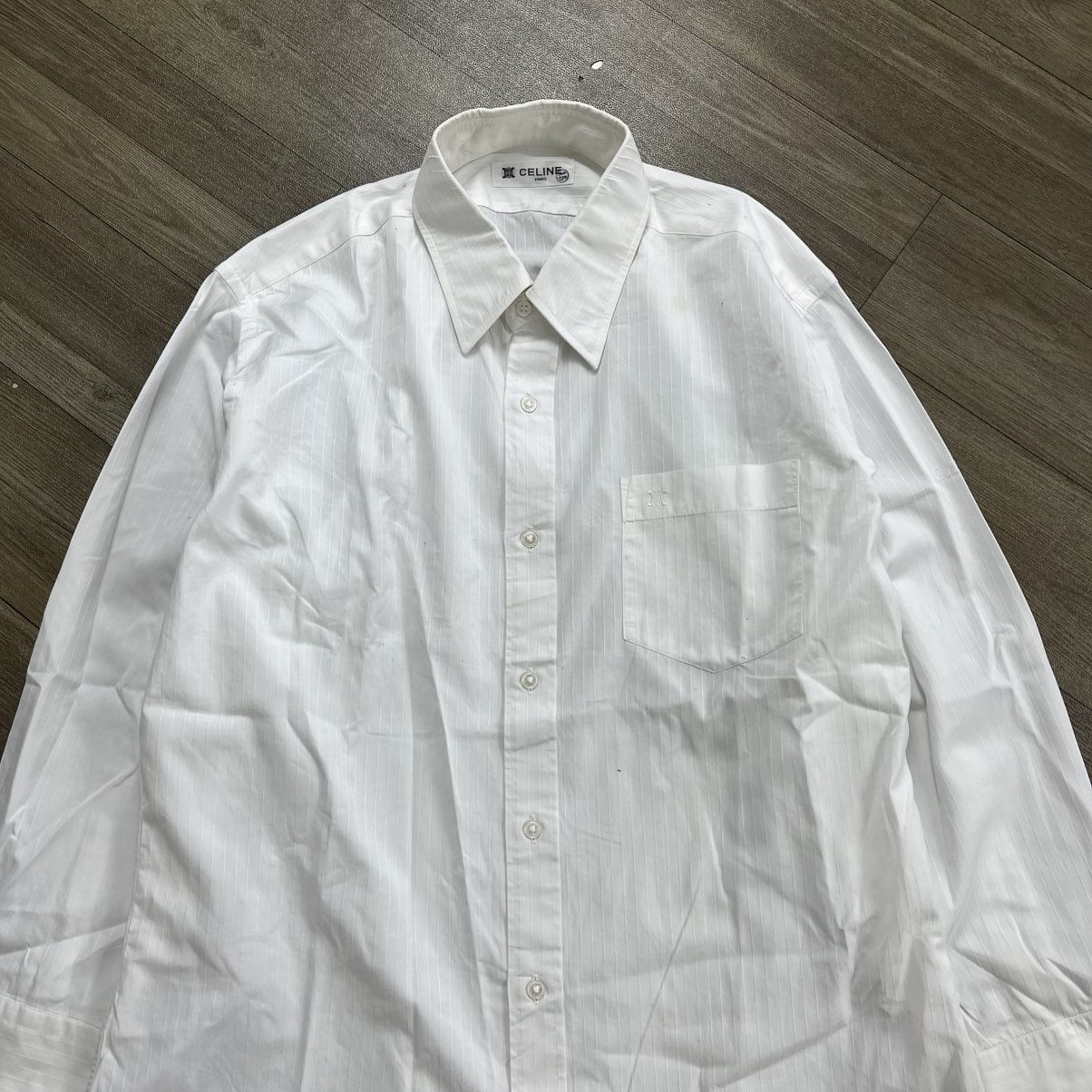 Celine 1990s Vintage Celine Paris Striped White Shirt Luxury Size US M / EU 48-50 / 2 - 2 Thumbnail