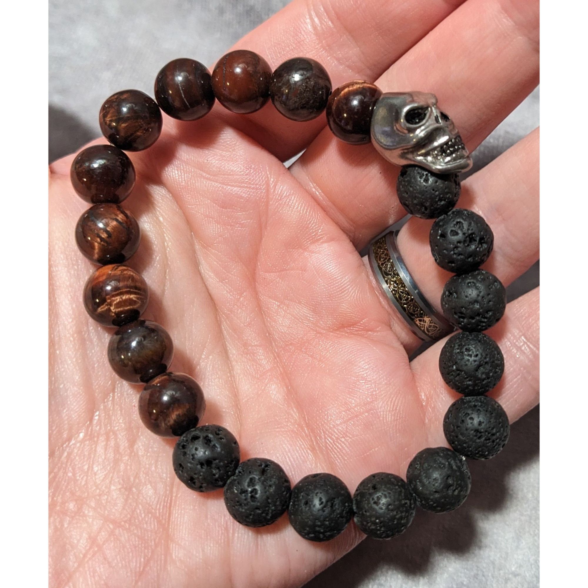 Steve Madden Steve Madden Skull Tiger Eye Lava Bead Bracelet Size ONE SIZE - 8 Thumbnail