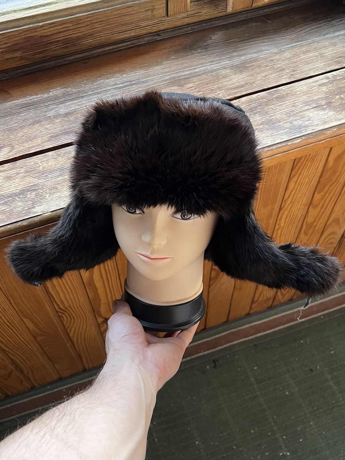 Leather Ushanka Y2K Trapper Hat Furry Mohair Fuzzy Fur Hat Size ONE SIZE - 2 Thumbnail