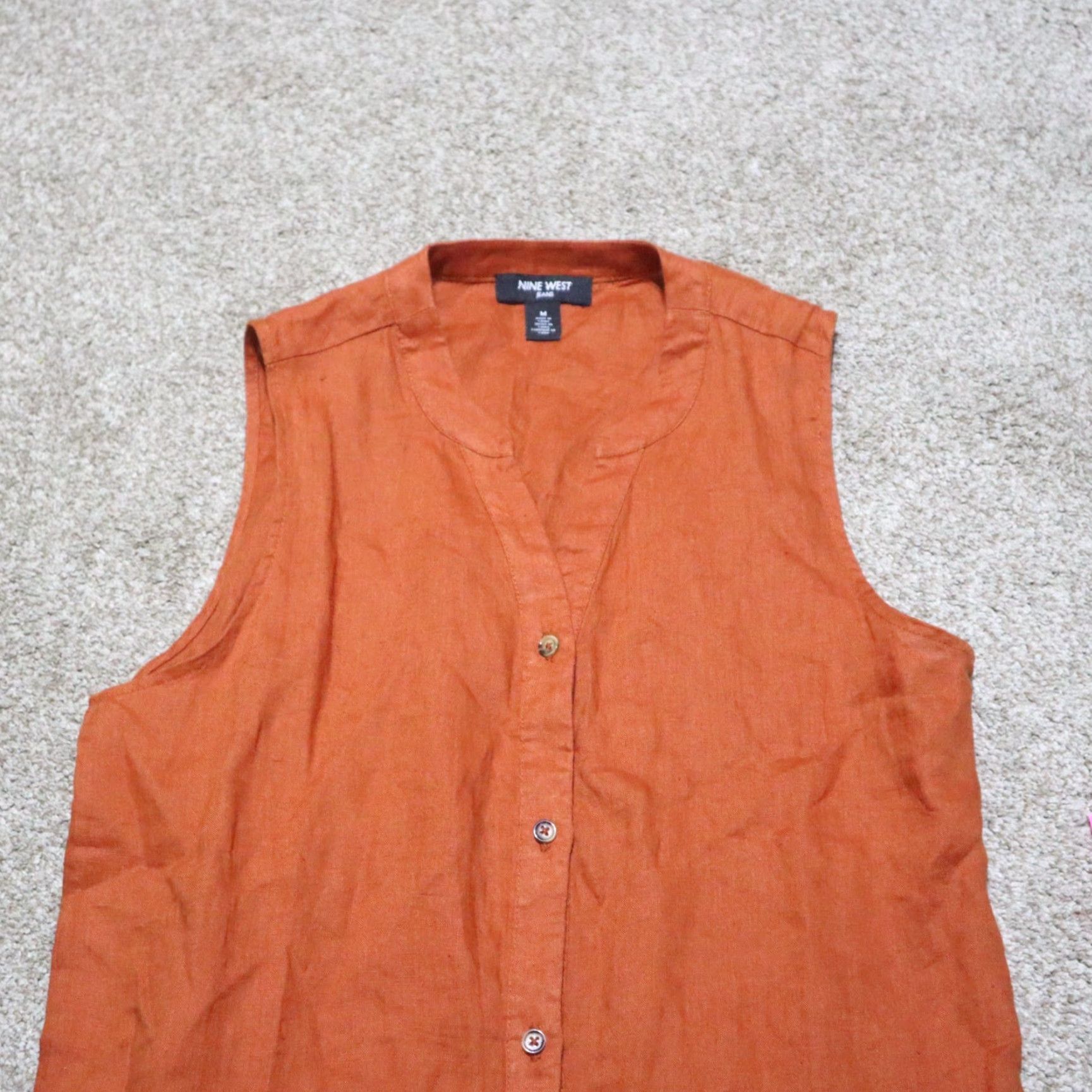 Nine West Nine West Shirt Women M Orange Button Up Sleeveless Beaded Casual Blouse 90s? No, 00s? Not applicable. Size M / US 6-8 / IT 42-44 - 2 Thumbnail