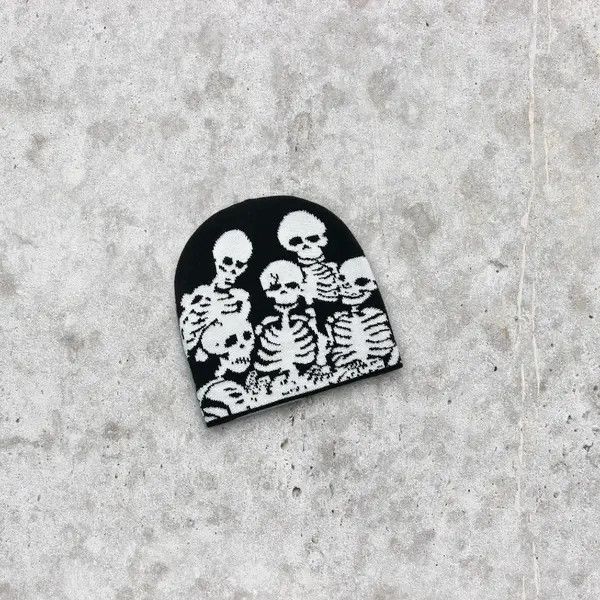 Japanese Brand × Vintage 🔥🕷☠️ Japanese style Beanie hat Skeleton pattern y2k ⚡️ Size ONE SIZE - 4 Thumbnail