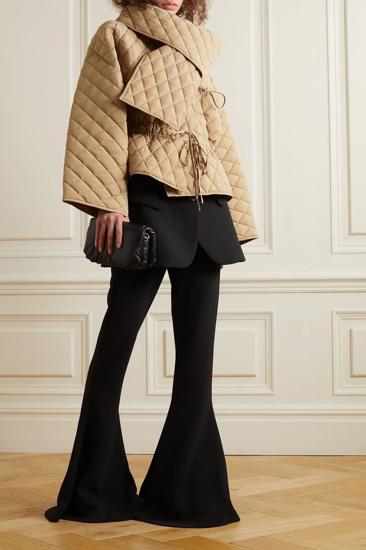 A.W.A.K.E. MODE o1tko10125 Scarf-Attached Quilted Jacket in Beige Size S / US 4 / IT 40 - 2 Thumbnail