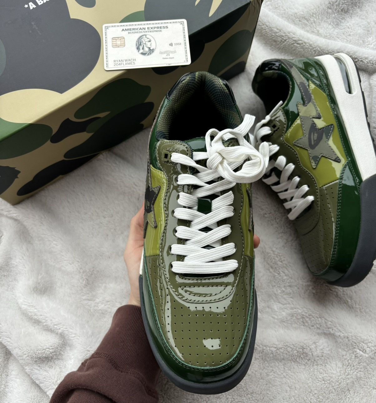 Bape Bape Road Sta Green/Camo Patent Leather Sneakers Size US 13 / EU 46 - 3 Thumbnail