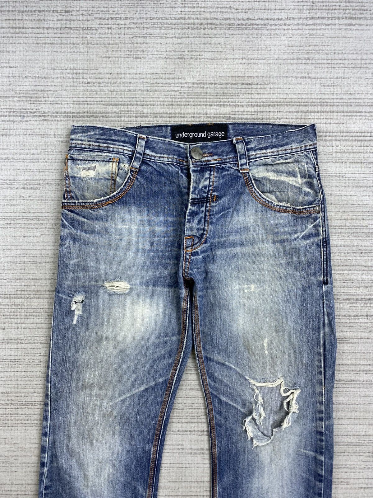 Japanese Brand Vintage Underground Garage Distressed Denim Jeans Size US 34 / EU 50 - 7 Thumbnail