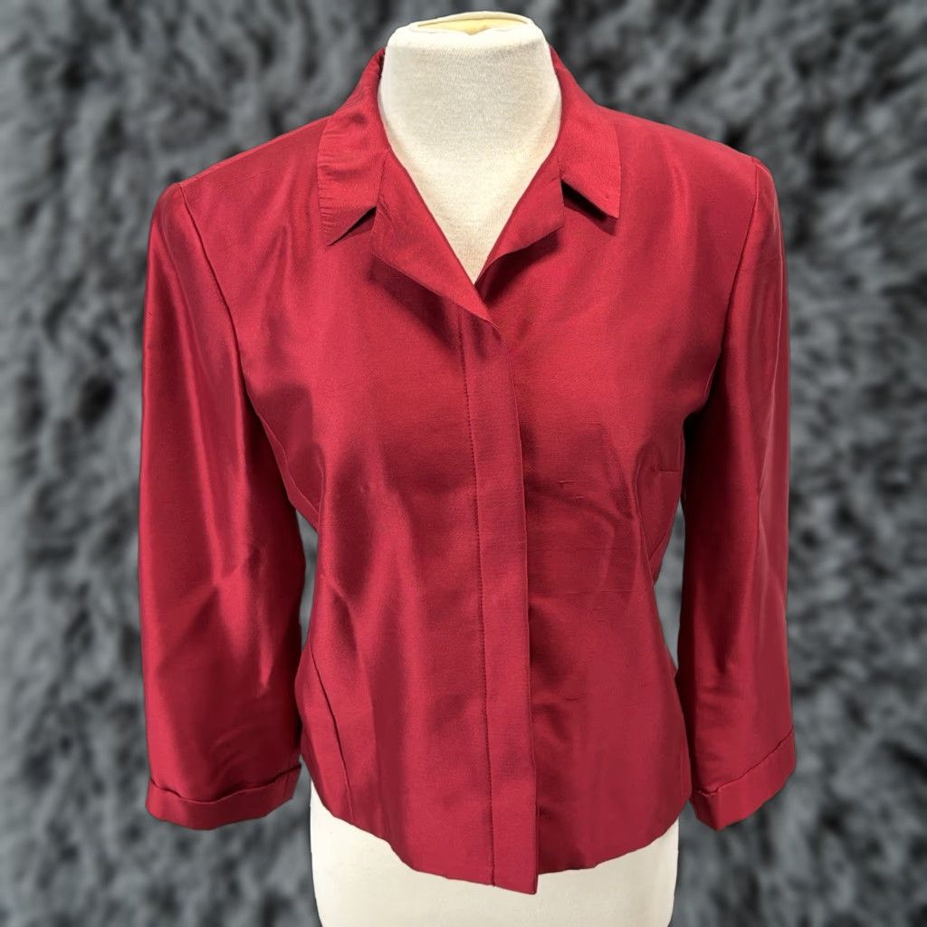 Vintage SARA CAMPBELL Silk Button-Up Shirt Blouse Women's Size 8 Red Long Sleeve Collared Size M / US 6-8 / IT 42-44 - 1 Thumbnail