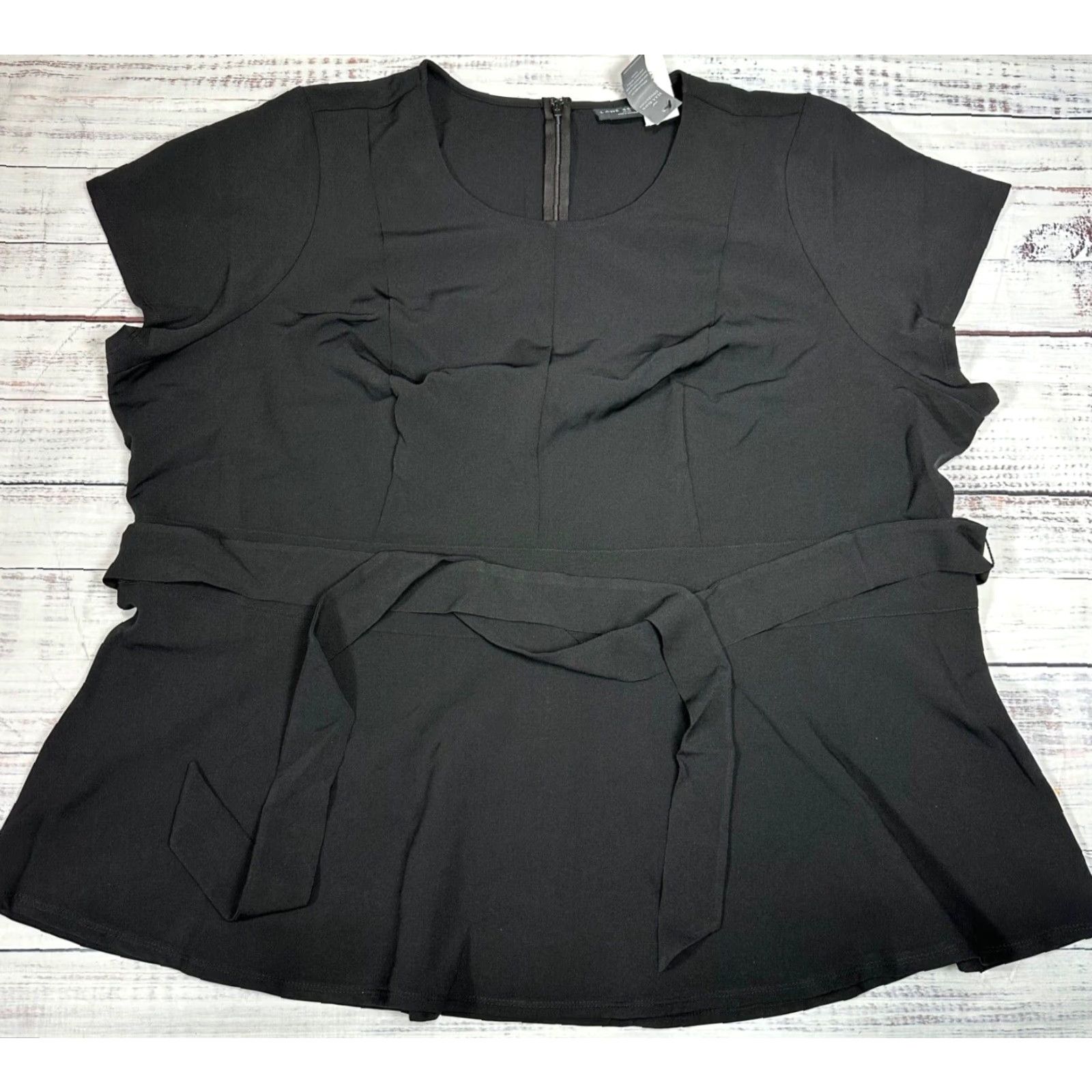 Vintage Lane Bryant Womens Blouse Shirt Plus 30/32 Black Cap Sleeve Tie Waist Back Zip New Size 4XL / US 24-26 - 2 Thumbnail