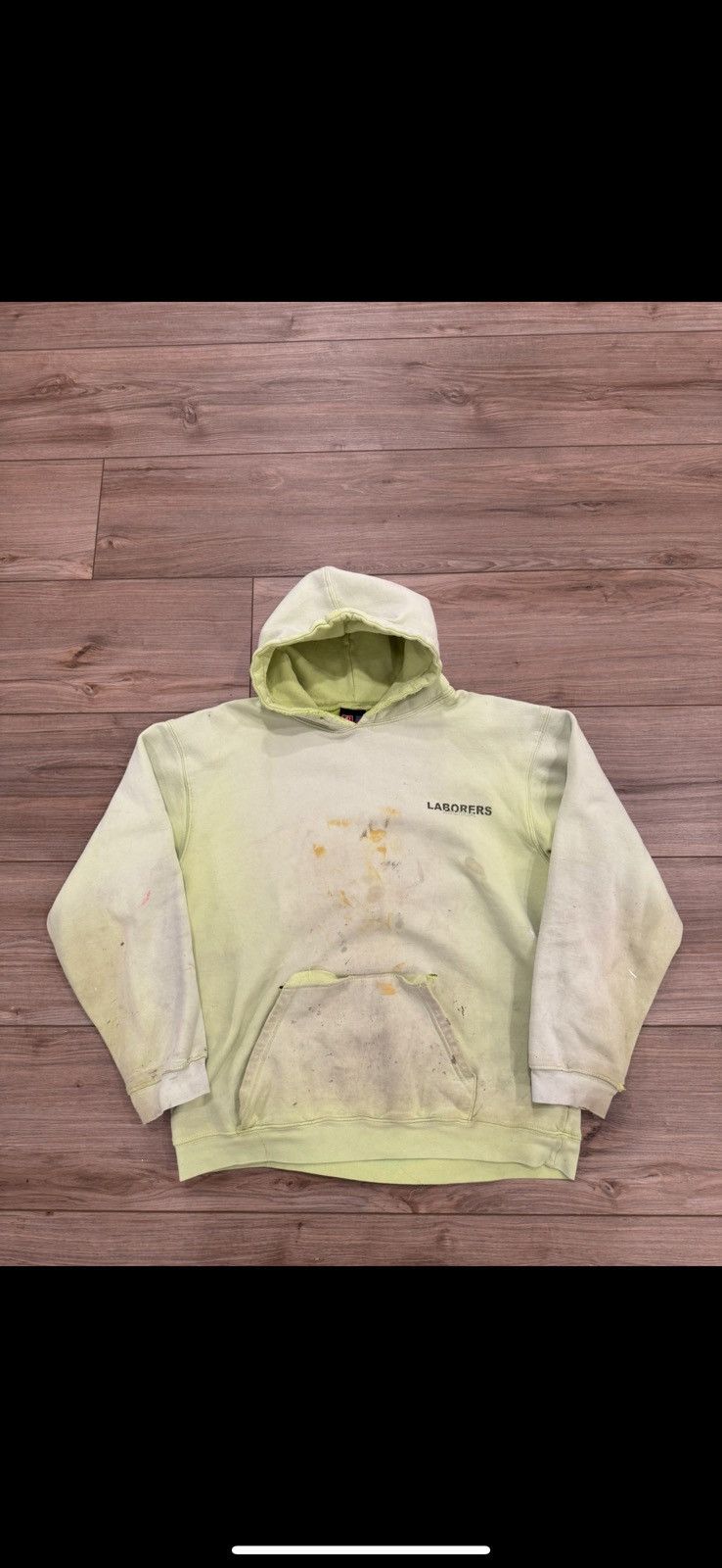 Vintage Vintage lime green distressed laborers hoodie Size US L / EU 52-54 / 3 - 1 Thumbnail