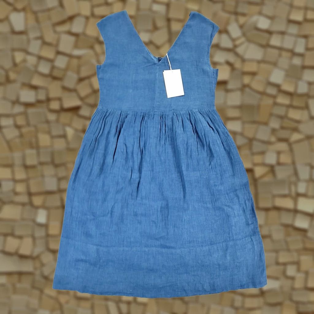 Vintage VINTAGE? ZYGA Dress Blue Medium 100% Linen Summer Holiday Knee Length RRP £249 Size M / US 6-8 / IT 42-44 - 1 Thumbnail