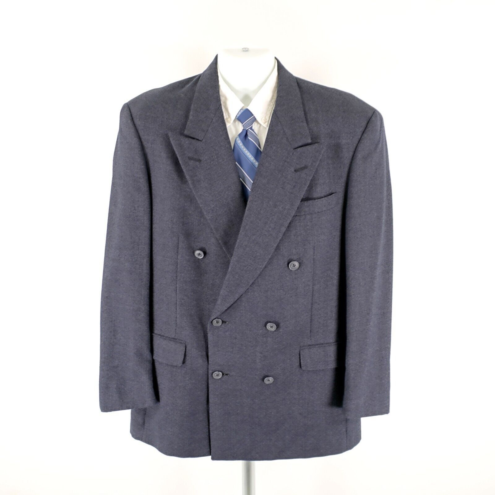 Austin Reed Austin Reed Flannel Wool Gray Peak Lapel Double Breasted Bla Size 42R - 5 Thumbnail