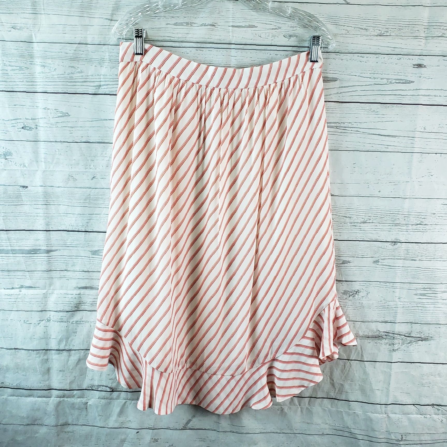 Loft LOFT Ann Taylor Womens Skirt Sz 10 Pink White Stripe Ruffle Hem Side Zip Size 32" / US 10 / IT 46 - 3 Thumbnail