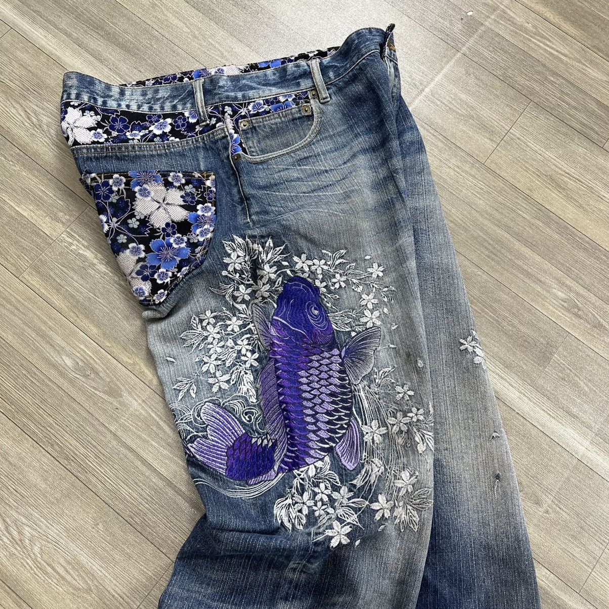 Karakuri Tamashii Y2K Karakuri Tamashii Koi Flowers Embroidered Ed kardy Jeans Size US 30 / EU 46 - 19 Thumbnail
