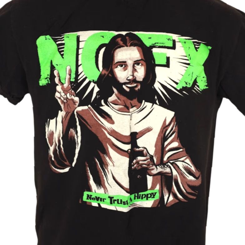 Vintage NOFX T Shirt Mens Size Small Black Never Trust A Hippy Jesus Christ Punk Rock Band Shirt Mens Small Black Fat Mike Punk Rock Shirt Size US S / EU 44-46 / 1 - 2 Thumbnail