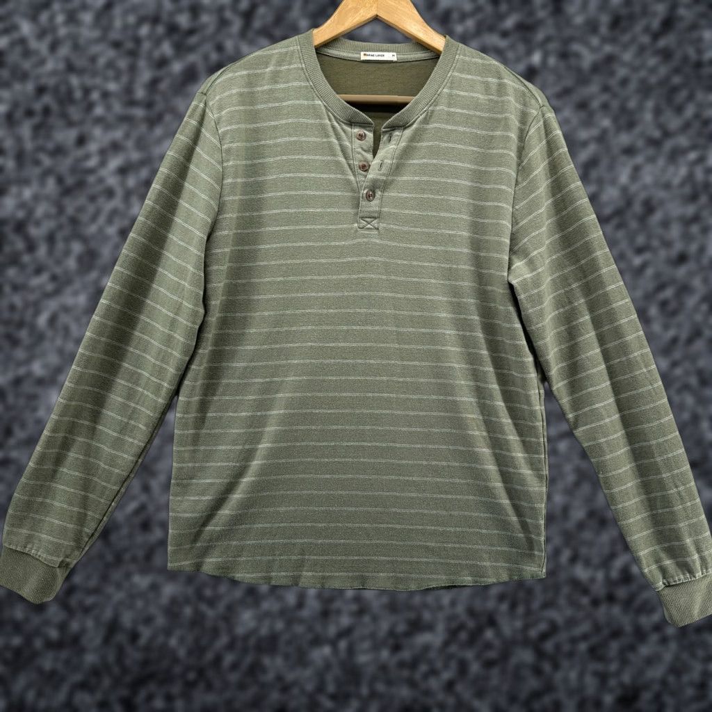 Marine Layer VINTAGE Marine Layer Henley Green Striped Large Crewneck Cotton Mens Size Medium Size US M / EU 48-50 / 2 - 1 Thumbnail