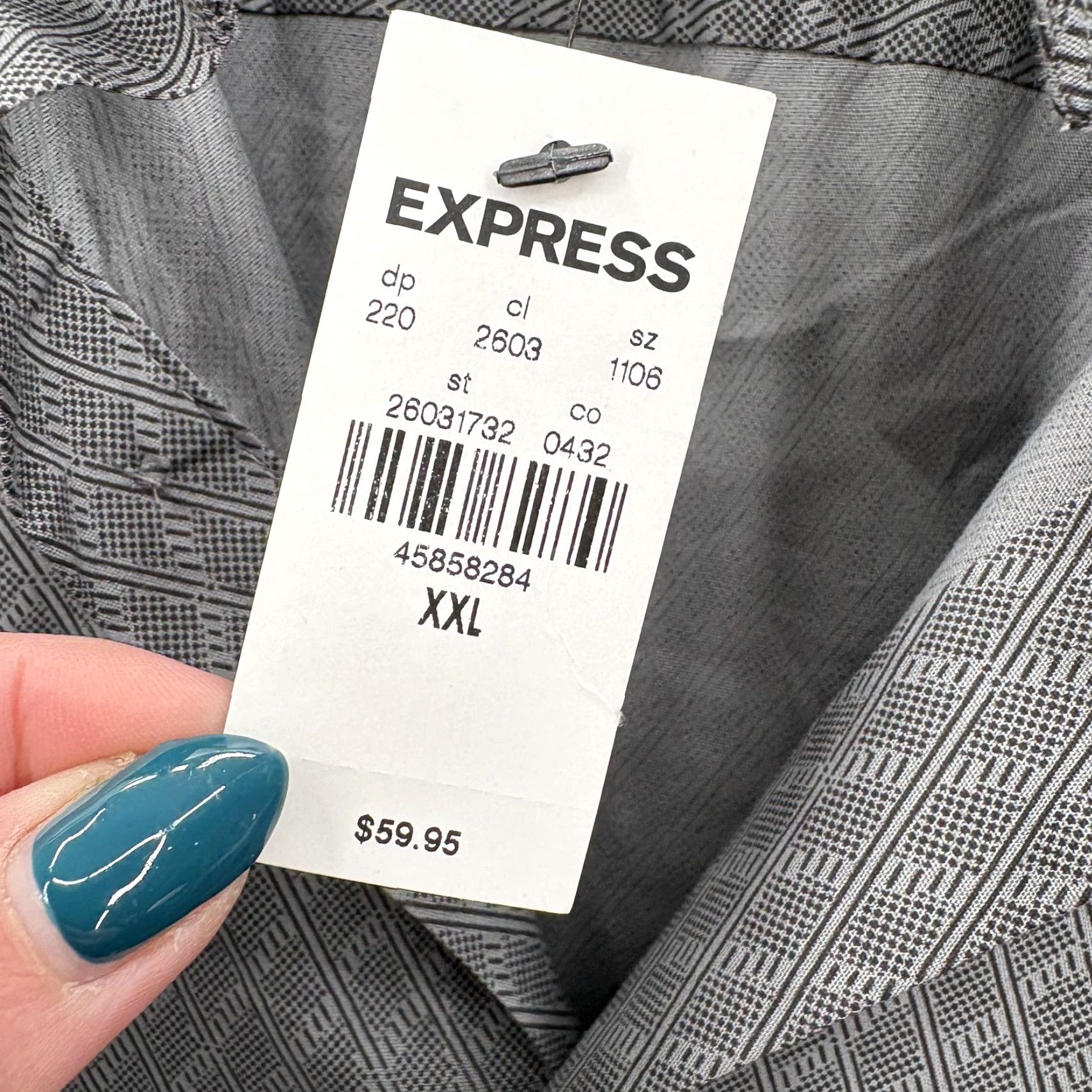 Express Express Shirt Mens 2XL Gray Geo Print Slim Fit Dress Shirt Size 48R - 5 Thumbnail