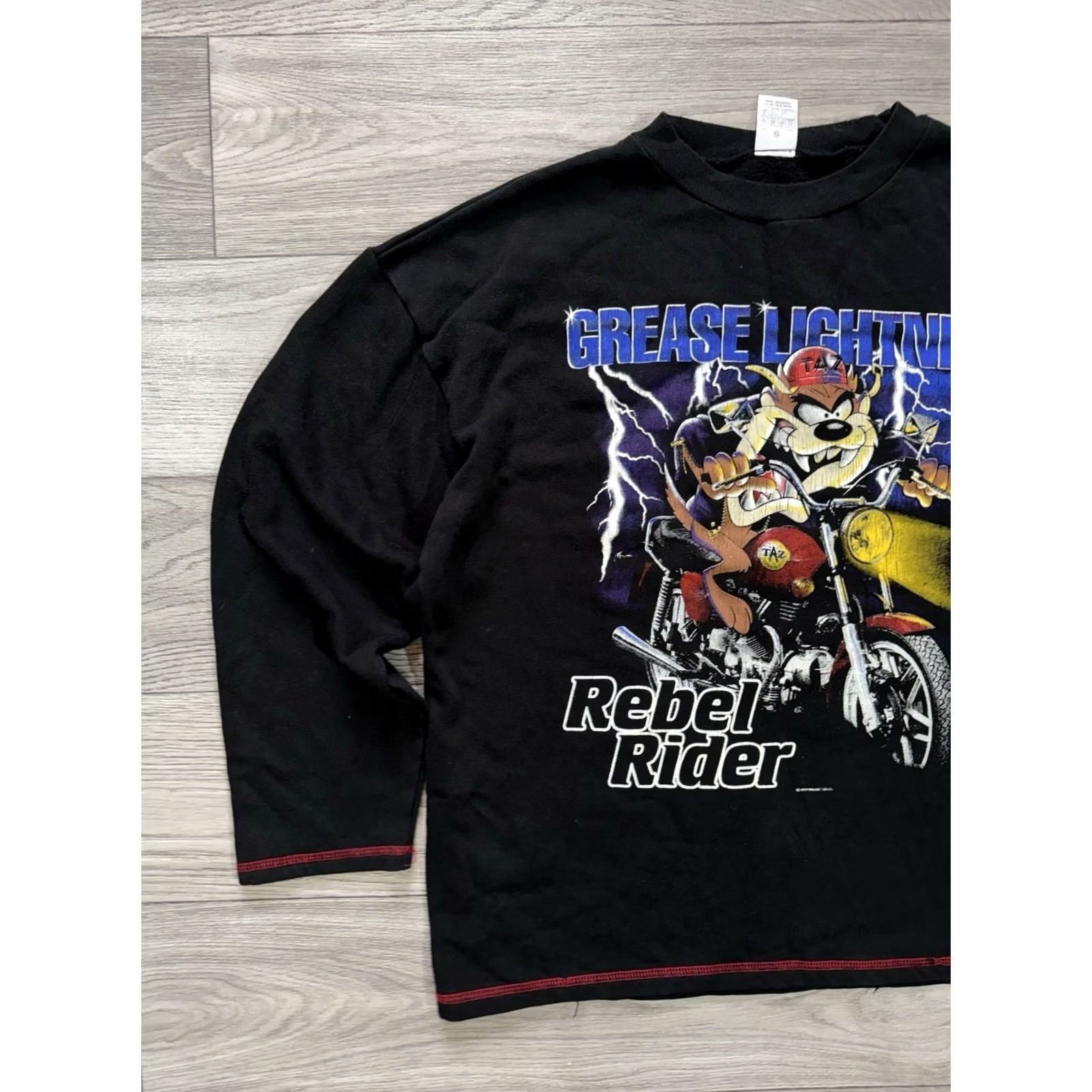 Vintage VINTAGE 1994 Looney Tunes Taz Grease Lightnin’ Rebel Rider Long Sleeve Sweatshirt Mens 42/44 Black Size US XL / EU 56 / 4 - 5 Thumbnail