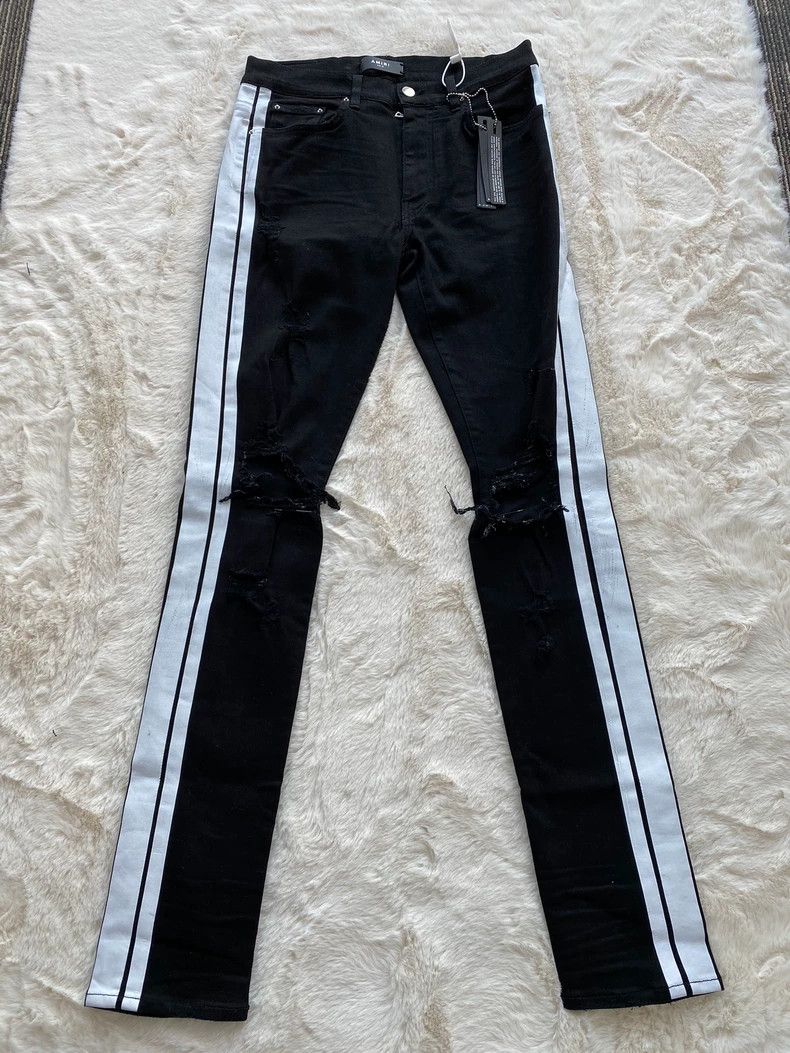 Amiri Amiri Black Side Stripe Destroyed Jean Size US 32 / EU 48 - 1 Thumbnail