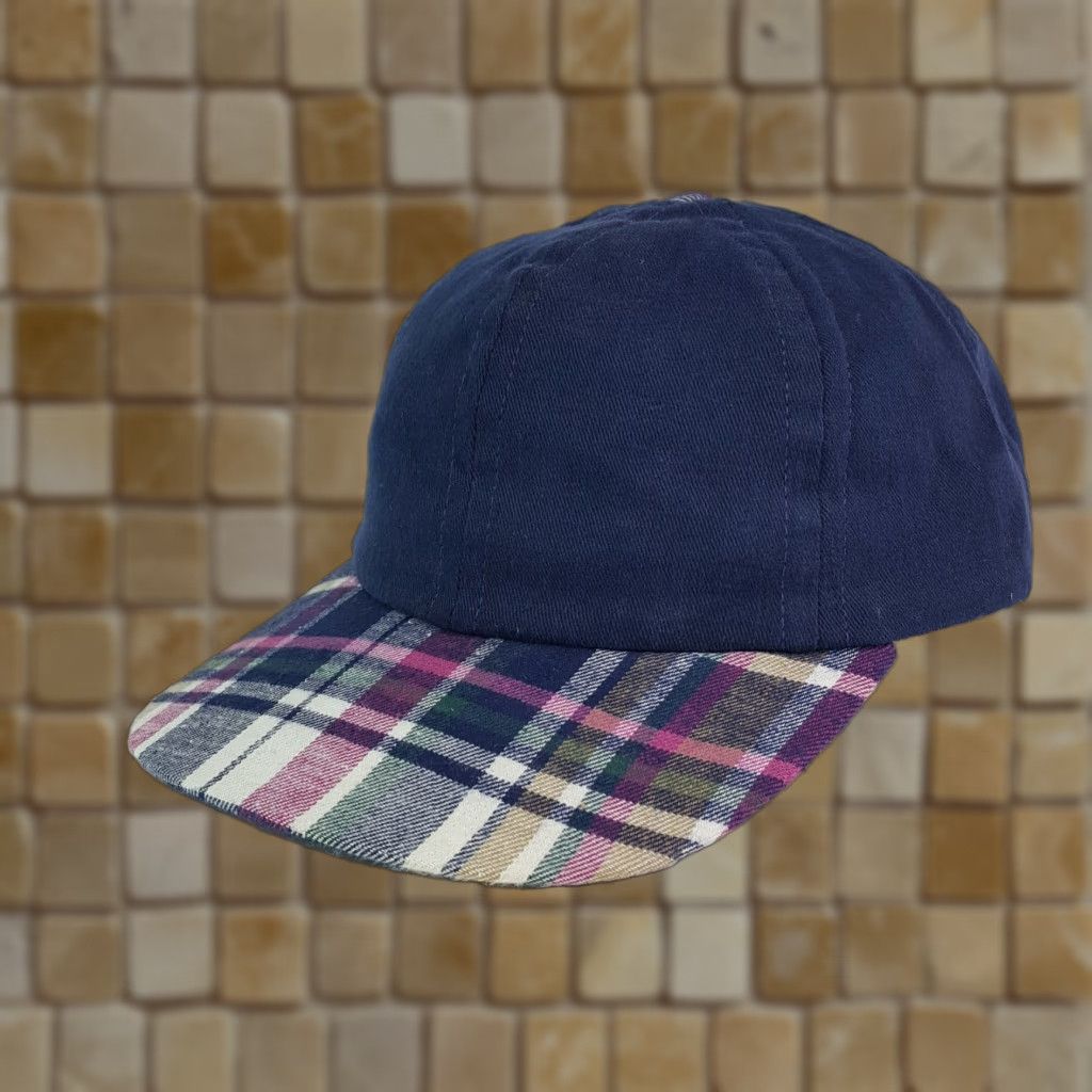 Vintage VINTAGE Navy Plaid USA Blank Adjustable Strap Dad Hat Baseball Cap Retro Mens Blue Town Talk Hat Size ONE SIZE - 1 Thumbnail