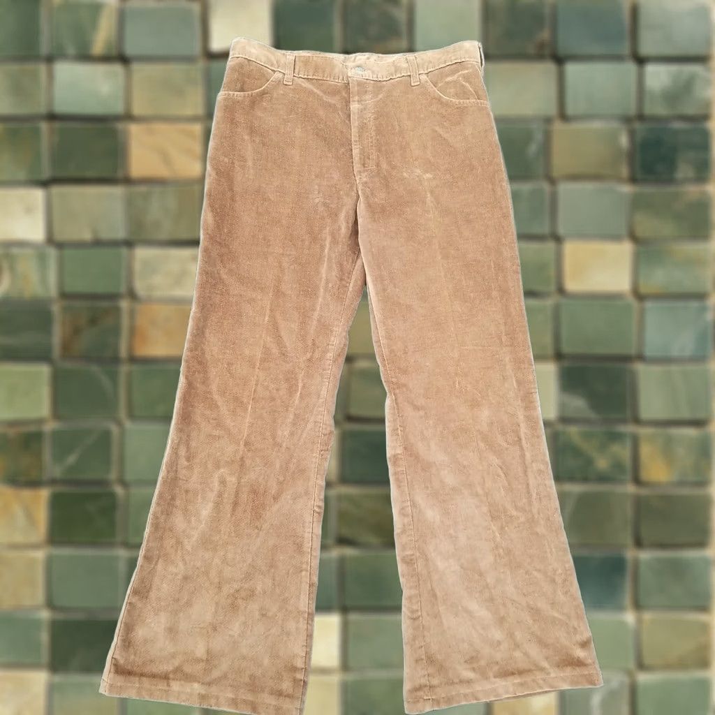 Lee VINTAGE Lee Corduroy Pants Talon FLARE BOTTOMS 36X33 HIPPY USA Brownish Sand 60s 70s Womens/Unisex True Stock Size US 36 / EU 52 - 1 Thumbnail