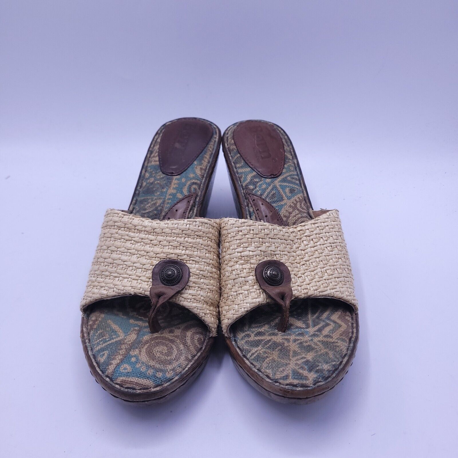 Born Born Leather Wedge Heel Sandal Womens Size 8 39 Brown Beige Size US 8 / IT 38 - 2 Thumbnail