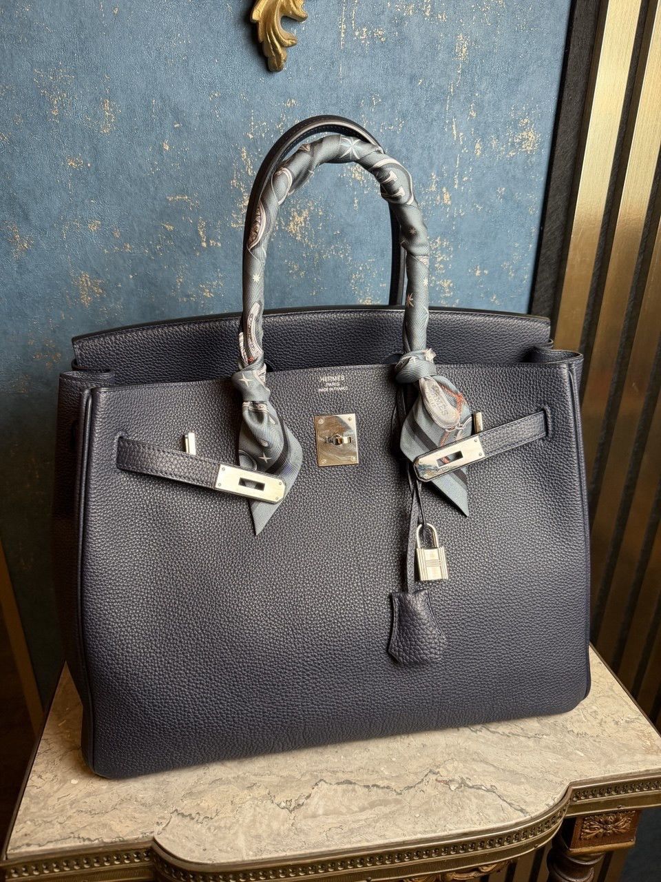 Hermes Hermès Birkin 35 Bleu Nuit Togo Palladium Hardware Size ONE SIZE - 8 Thumbnail