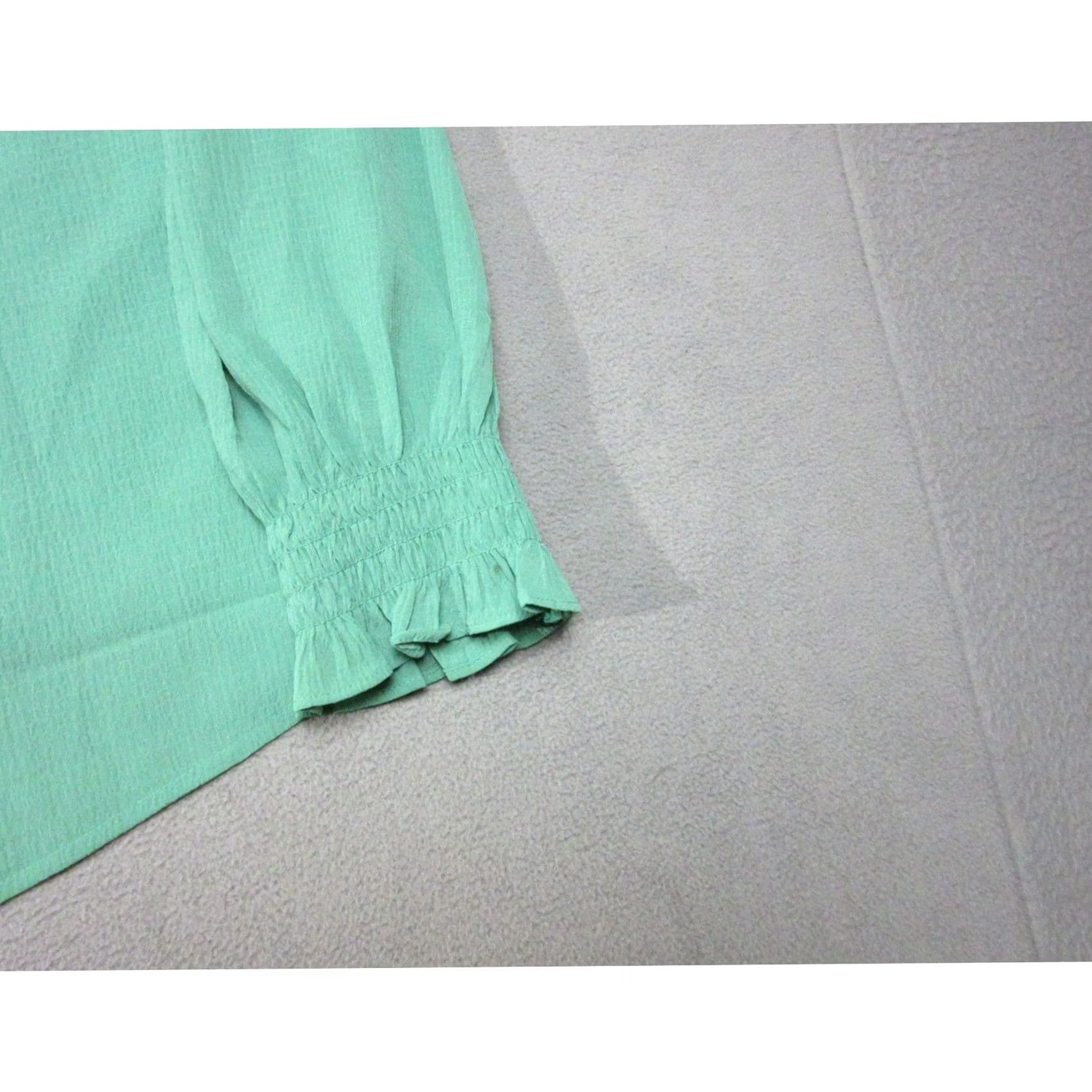 Loft LOFT Blouse Womens XL Green Neck NEW Smocked Cuff Textured Top Size XL / US 12-14 / IT 48-50 - 4 Thumbnail
