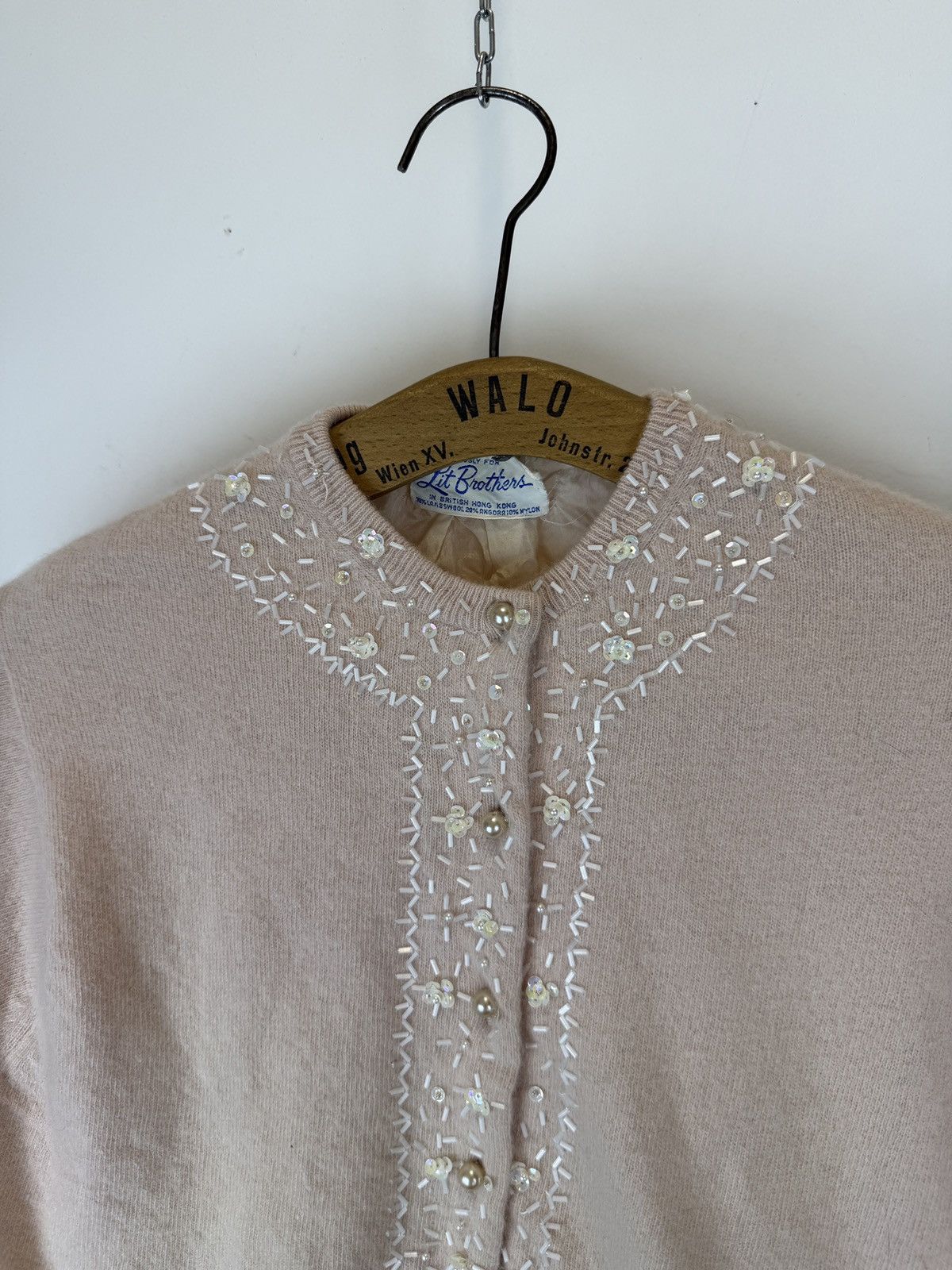 Vintage Vintage 1950s Lit Brothers Pink Beaded Wool Angora Cardigan Size S / US 4 / IT 40 - 3 Thumbnail