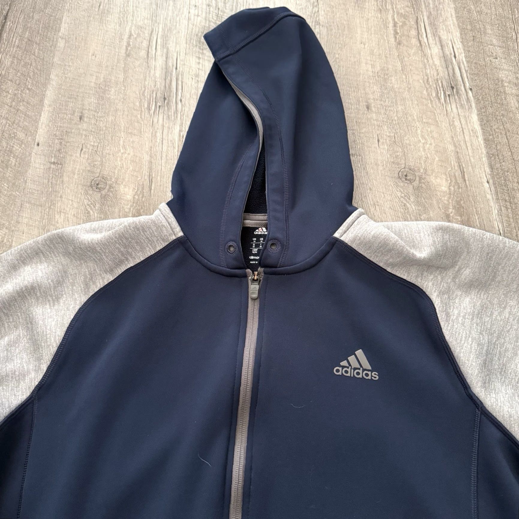 Adidas Adidas Hoodie Mens Medium Fleece Blue Gray Full Zip Climawarm Logo Zipper Pockets Navy Blue Regular Fit Size US M / EU 48-50 / 2 - 3 Thumbnail