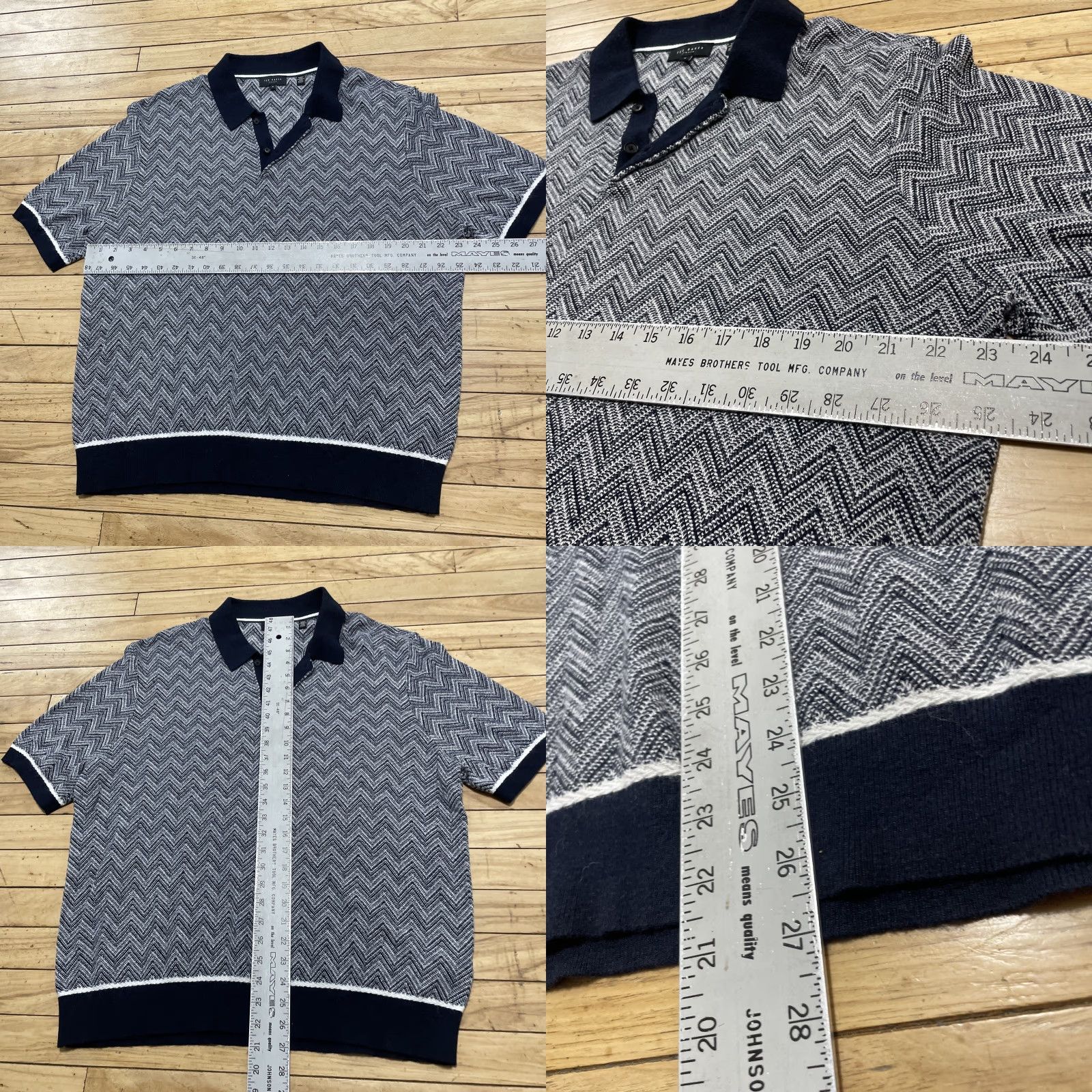Ted Baker Ted Baker London Men 6 Waldun Navy Cream Zig Zag Stitch Polo Shirt Short Sleeve Geometric Pattern Polo Shirt Mens XS-XL Corporate Casual Dressy Size US S / EU 44-46 / 1 - 8 Thumbnail