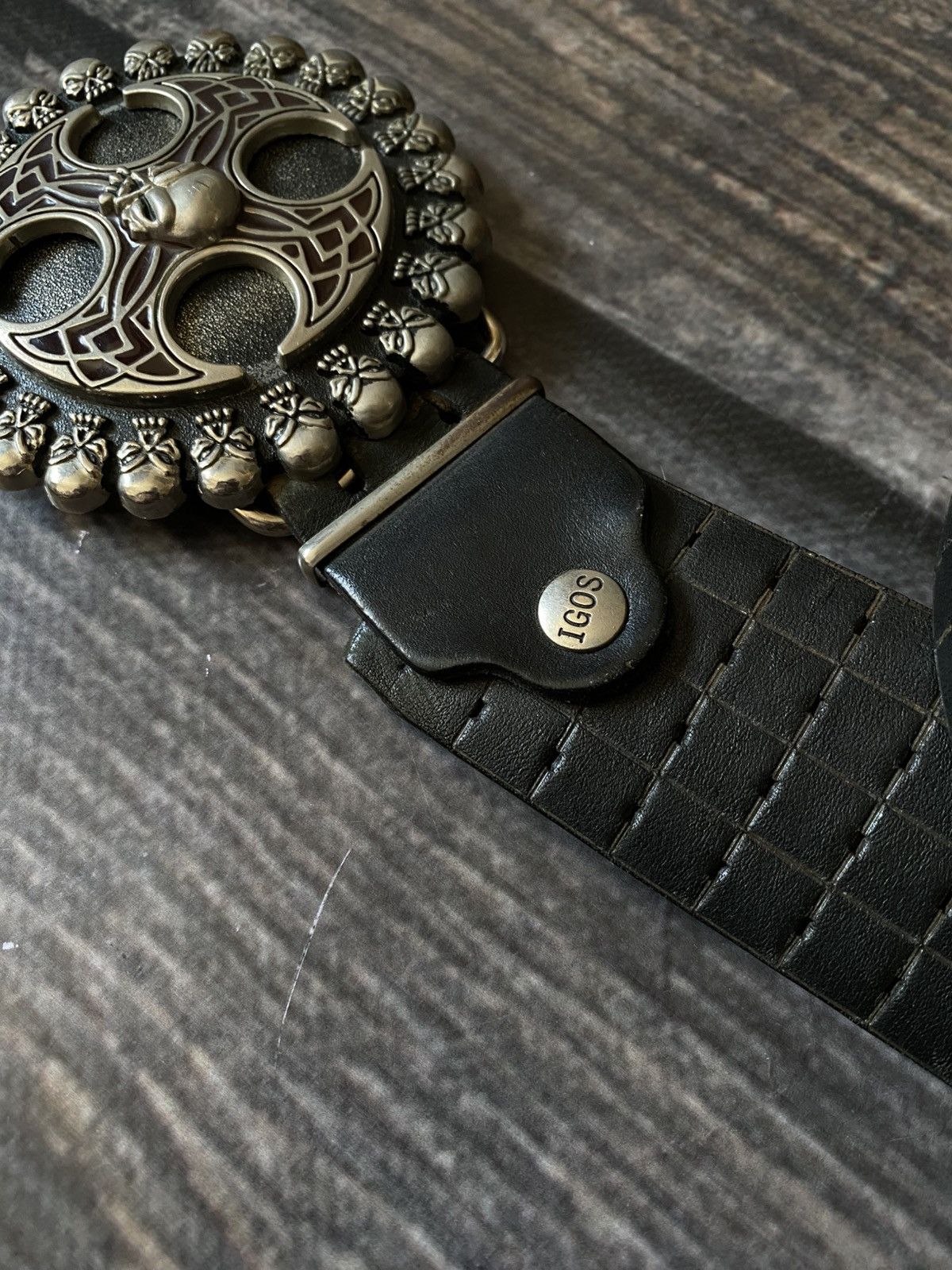 Japanese Brand × Vintage Cintura in pelle con Fibia Skull & Gothic belt Size ONE SIZE - 4 Thumbnail