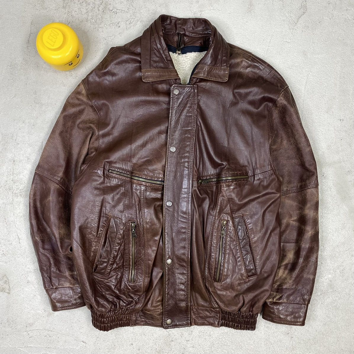 Vintage Leather jacket with lining vintage bomber boxy oversize Size US XL / EU 56 / 4 - 3 Thumbnail