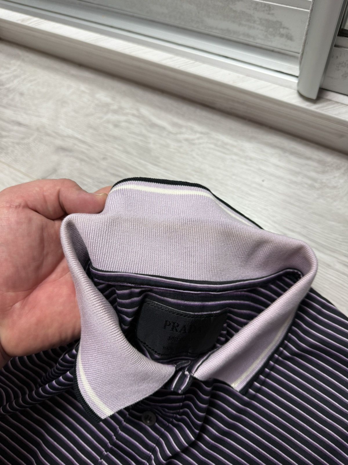 Prada Vintage Prada Men’s Striped Polo T-Shirt Triangle Logo Patch Size US L / EU 52-54 / 3 - 8 Thumbnail