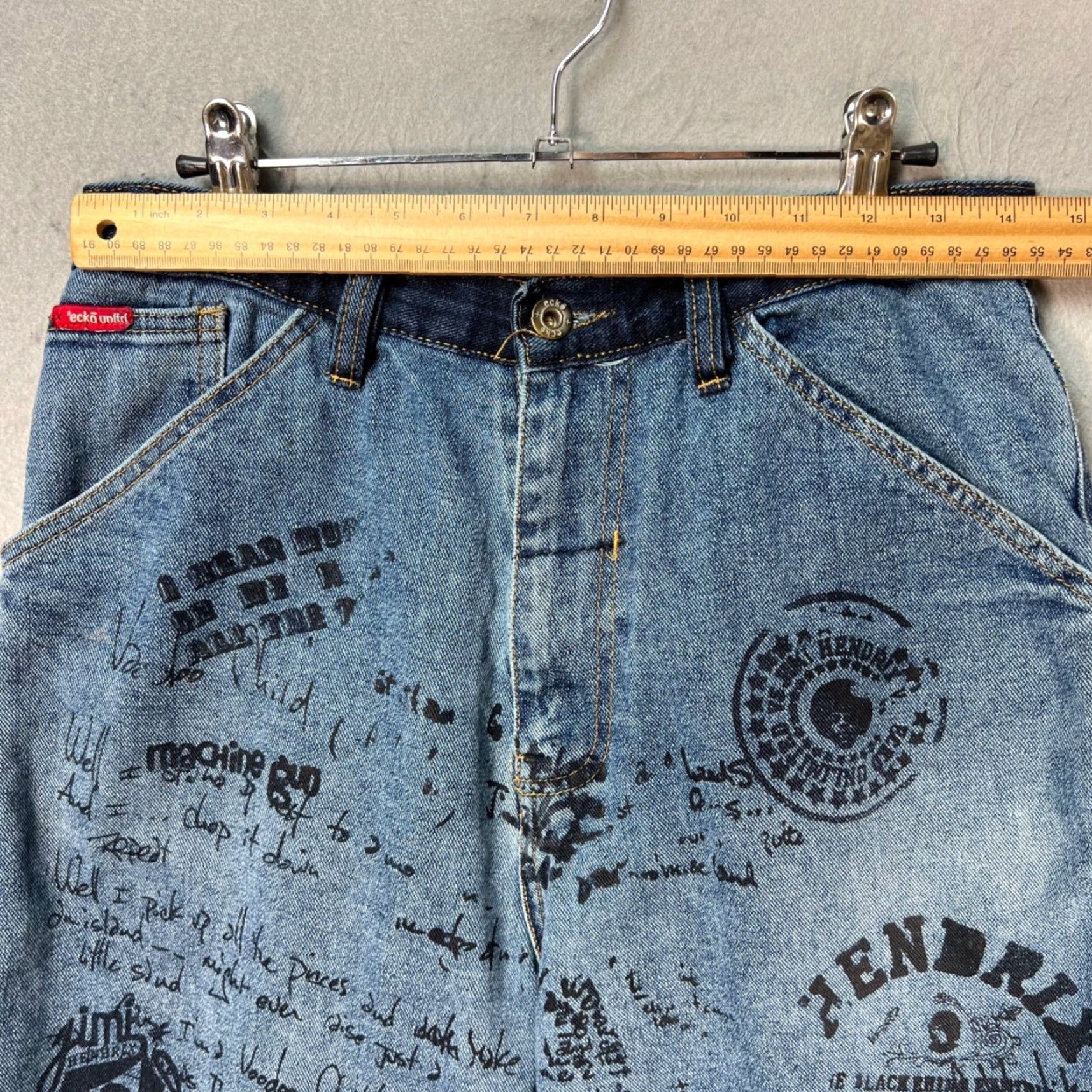 Ecko Unltd. VINTAGE Ecko Unltd. Jimi Hendrix Monterey Jean Mens 30 Denim Graffiti Print Bermuda Shorts Denim Blue Pockets Summer Mens Size US 30 / EU 46 - 7 Thumbnail