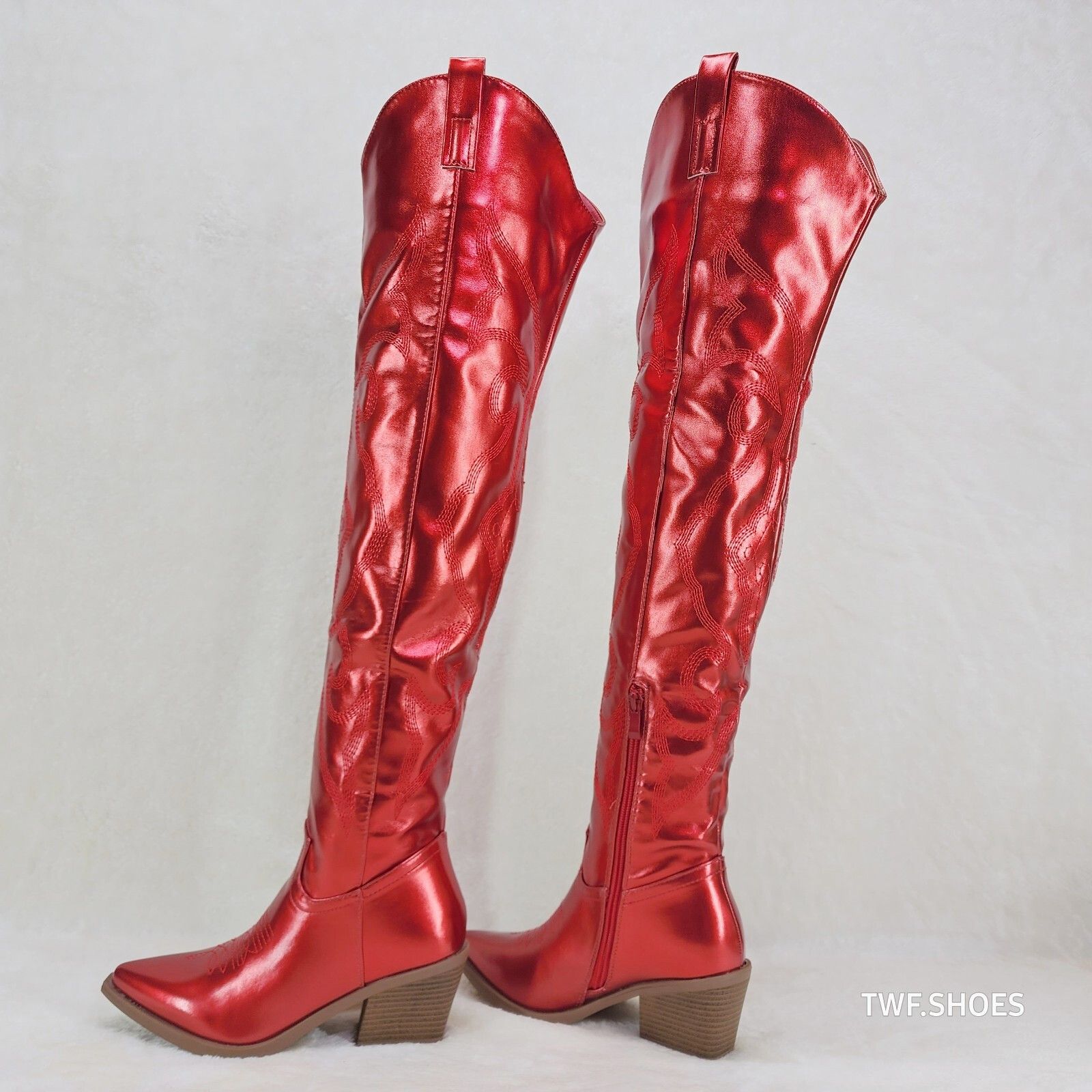 Other Country Disco Cowboy Metallic Red Western Cowgirl OTK Thigh Size US 10 / IT 40 - 1 Thumbnail