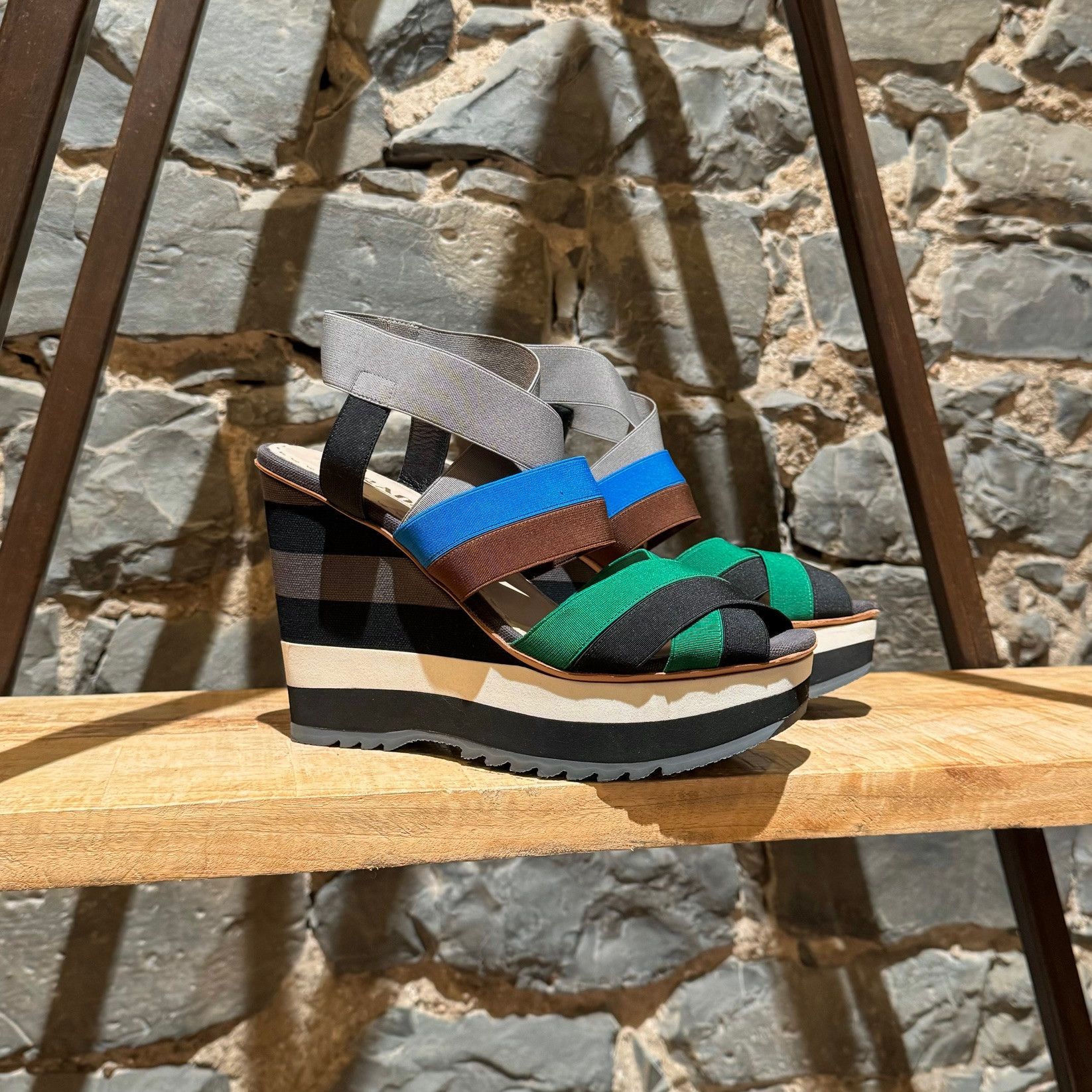 Prada Prada Multicolor Striped Elastic Wedge Sandals Size US 10 / IT 40 - 1 Thumbnail