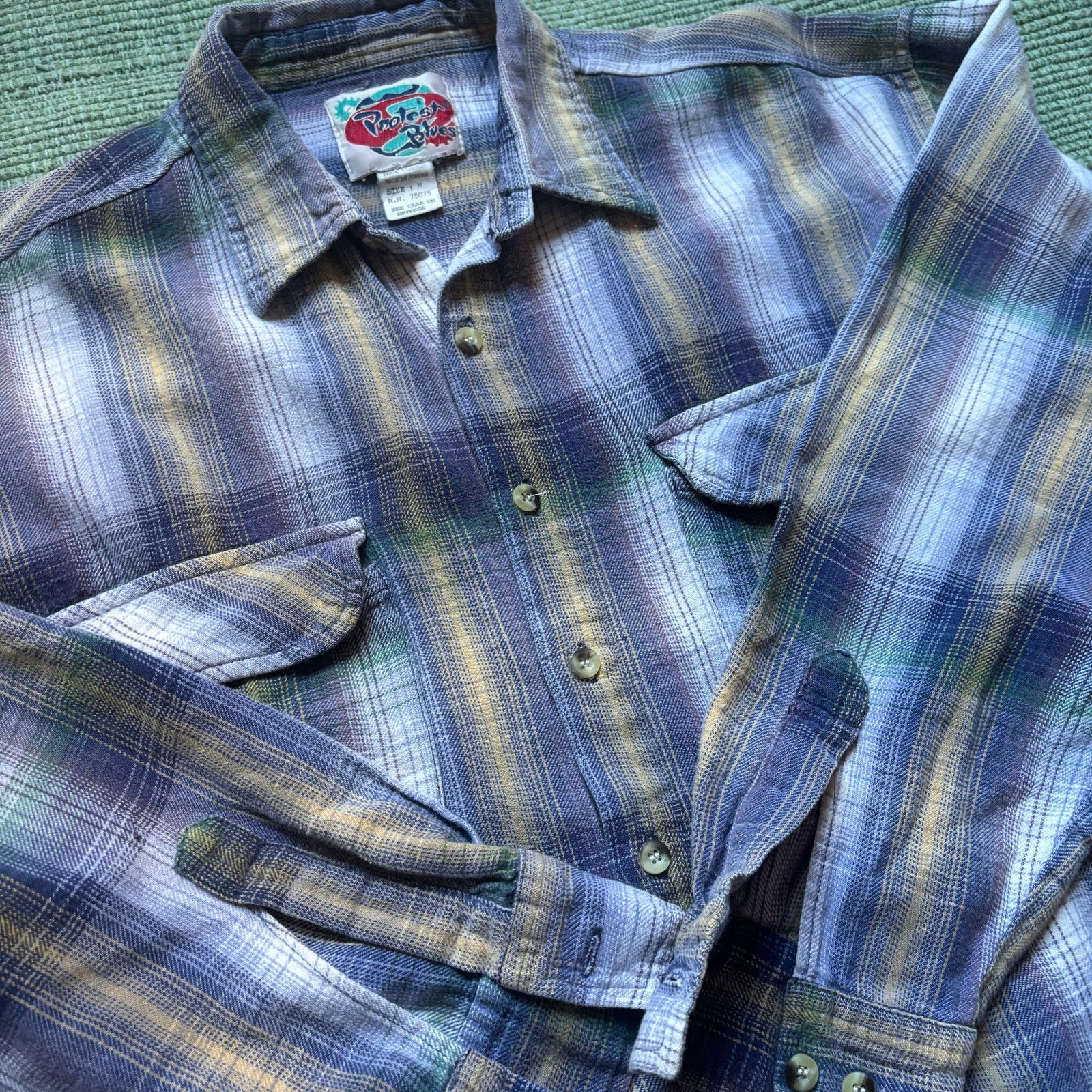 Vintage Vintage 90s protest blues grunge plaid cotton flannel shirt Size US L / EU 52-54 / 3 - 5 Thumbnail