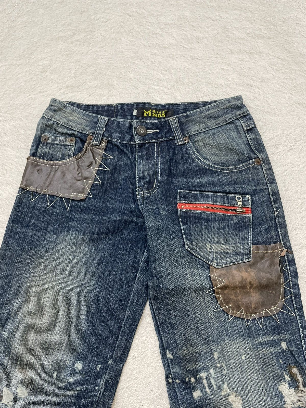 Japanese Brand 2000s Number Nine Multi Pocket Denim Ripped Fading Jeans Y2K Size US 29 - 5 Thumbnail