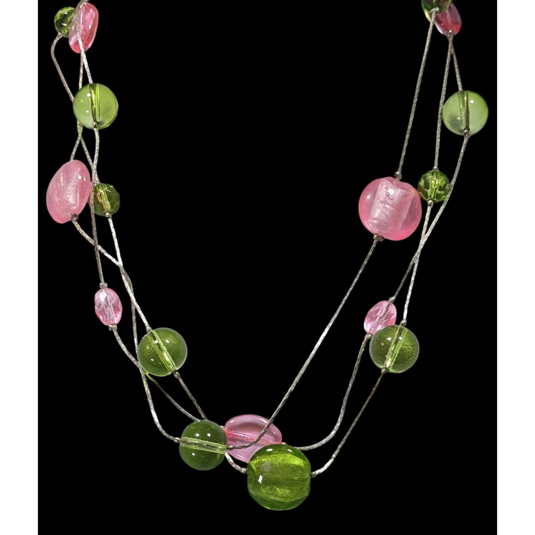 Other Whimsical Pink And Green Glass Layered Station Necklace Size ONE SIZE - 2 Thumbnail