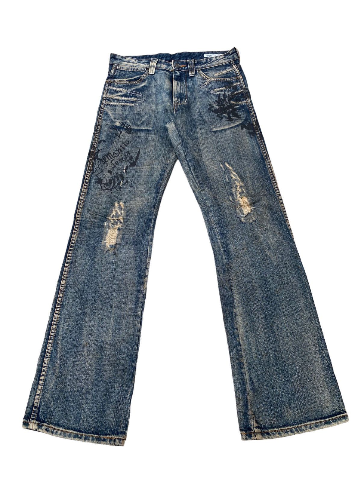 Japanese Brand Vintage Semantic Design Distressed Flare Pant Size US 32 / EU 48 - 1 Thumbnail