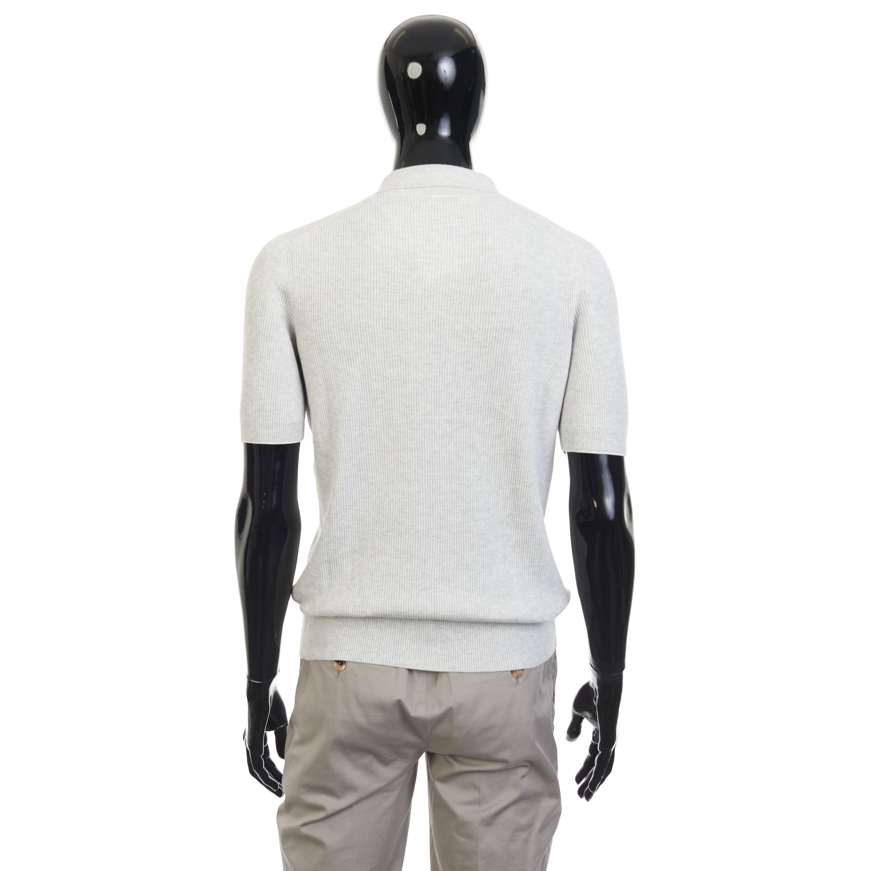 Brunello Cucinelli Gray Cotton English Rib Knit Polo Size US XXL / EU 58 / 5 - 5 Thumbnail