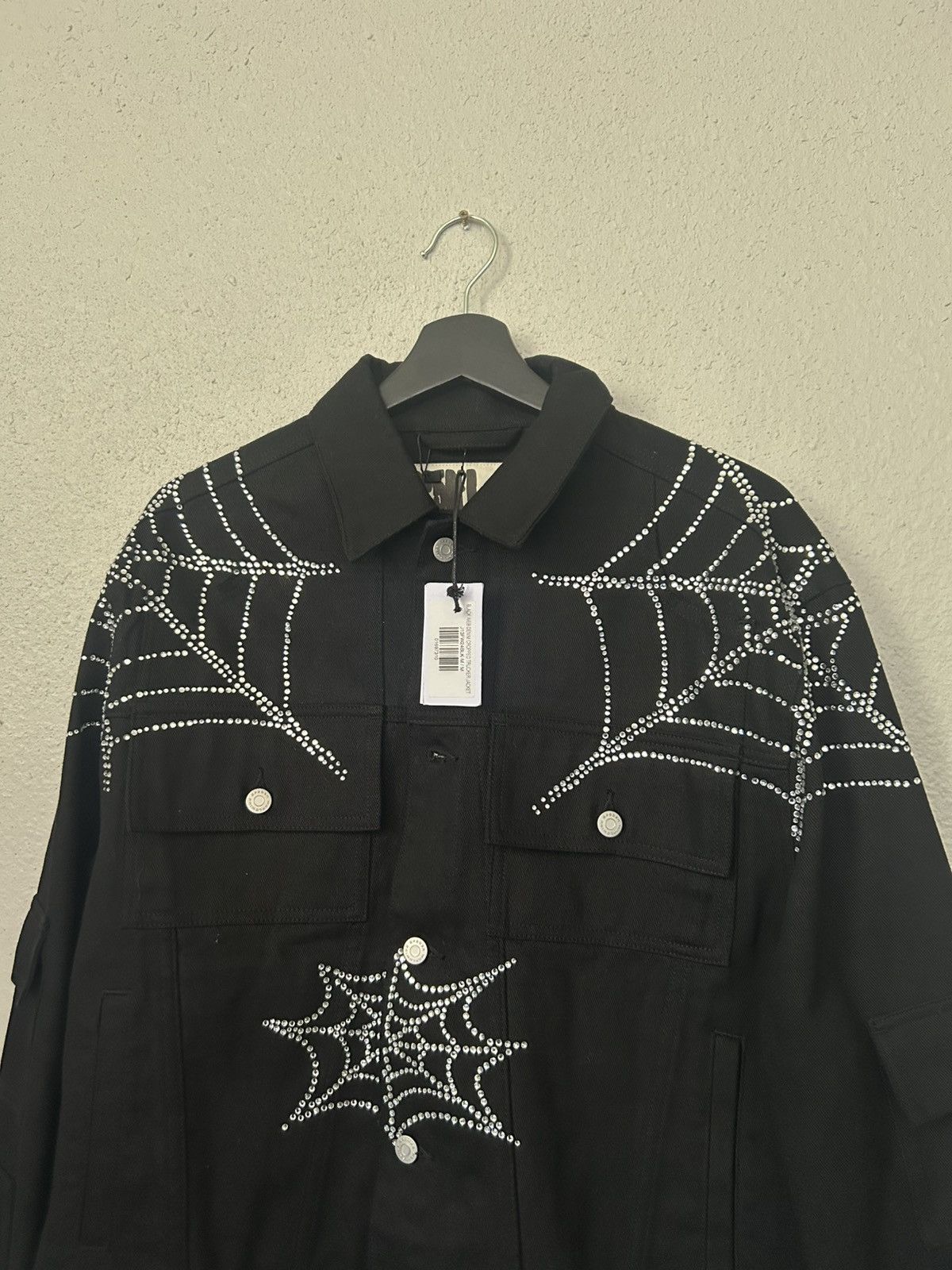 Sp5der NEW SP5DER WORLDWIDE RHINESTONE WEB DENIM JACKET Size US M / EU 48-50 / 2 - 2 Thumbnail