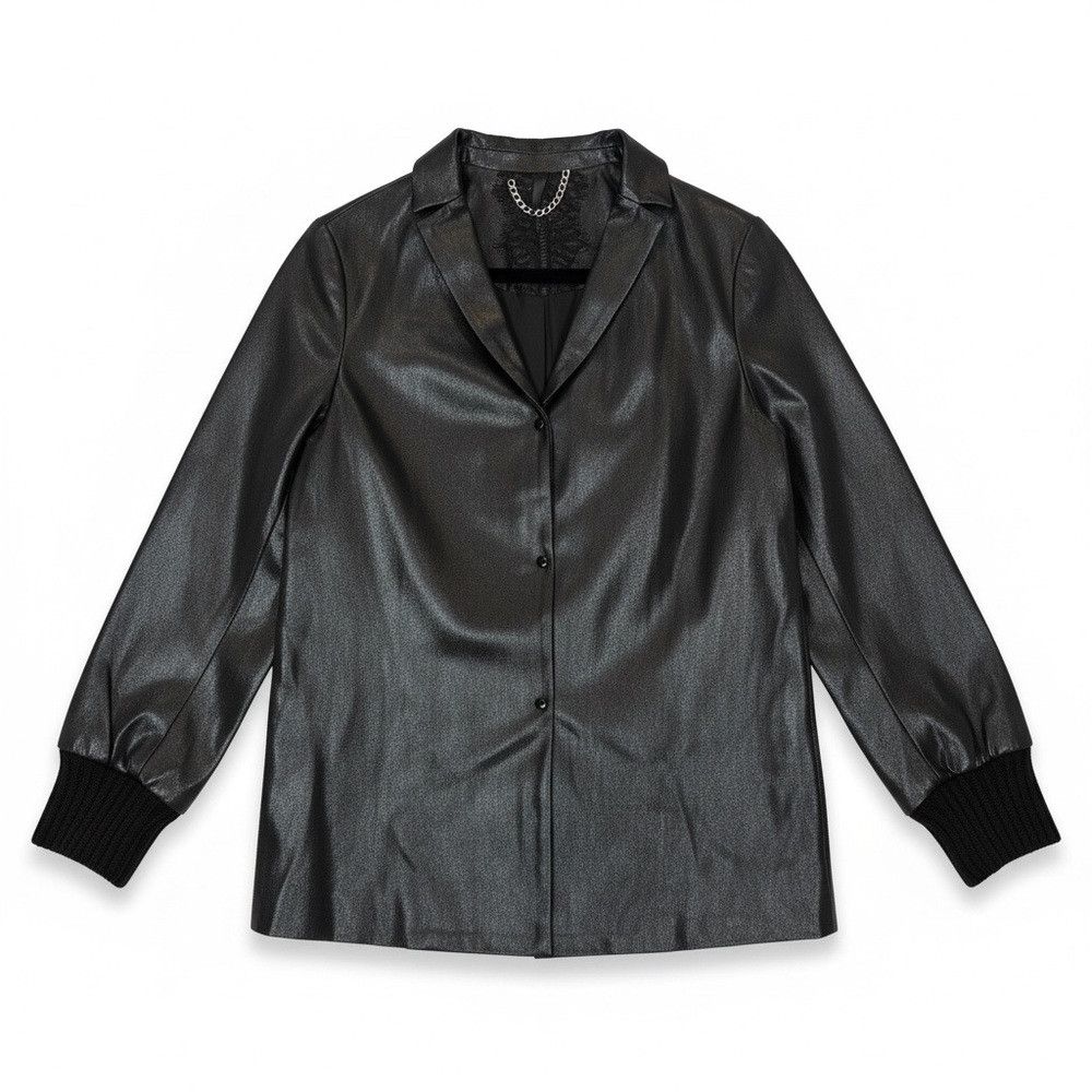 Other Poleci Black Glazed Leather Look Jacket NWT Size 4 Coated C Size L / US 10 / IT 46 - 1 Thumbnail