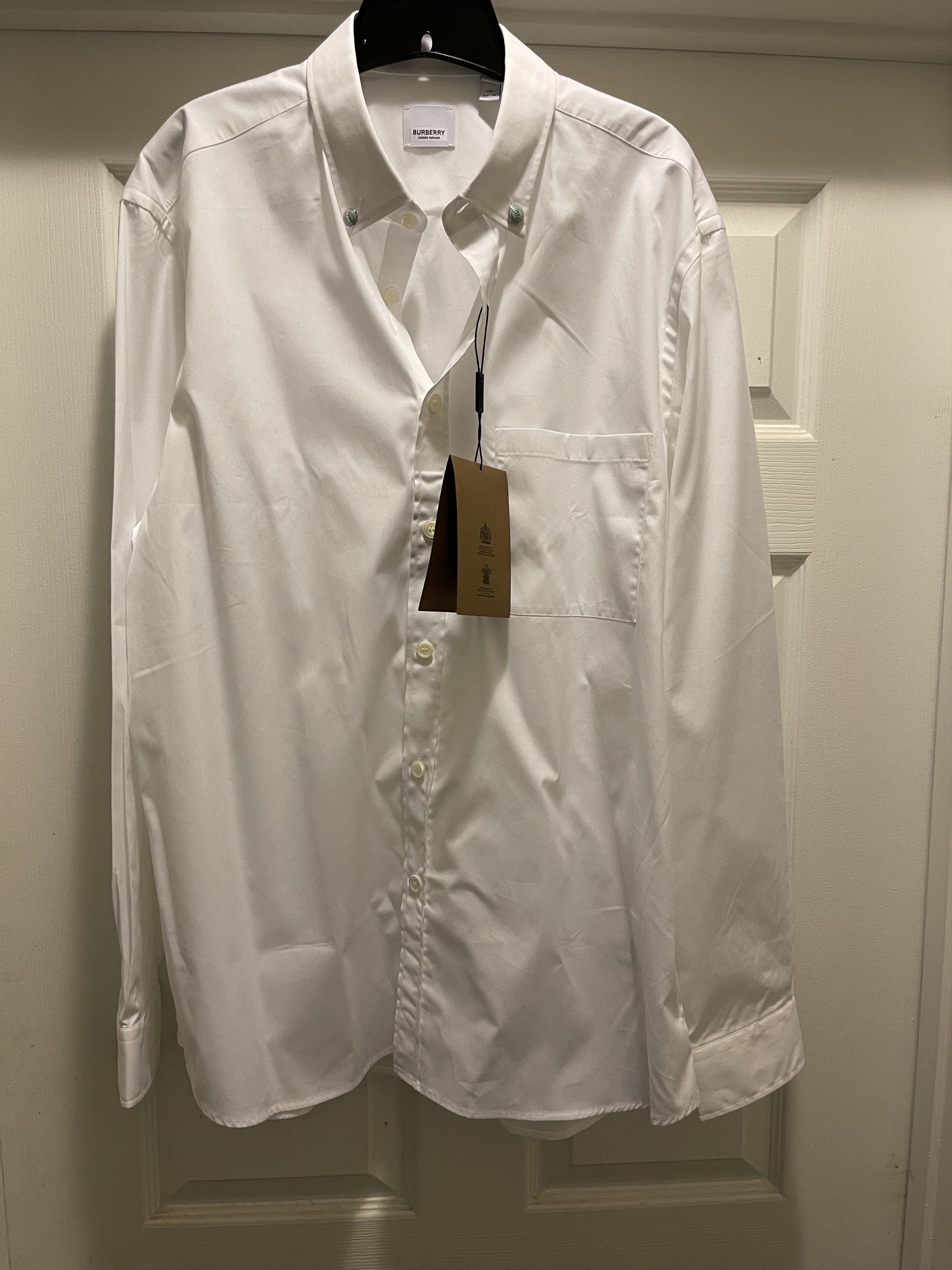 image of Burberry Button Down Cotton Shirt $530 Size 17.5 in White, Men's