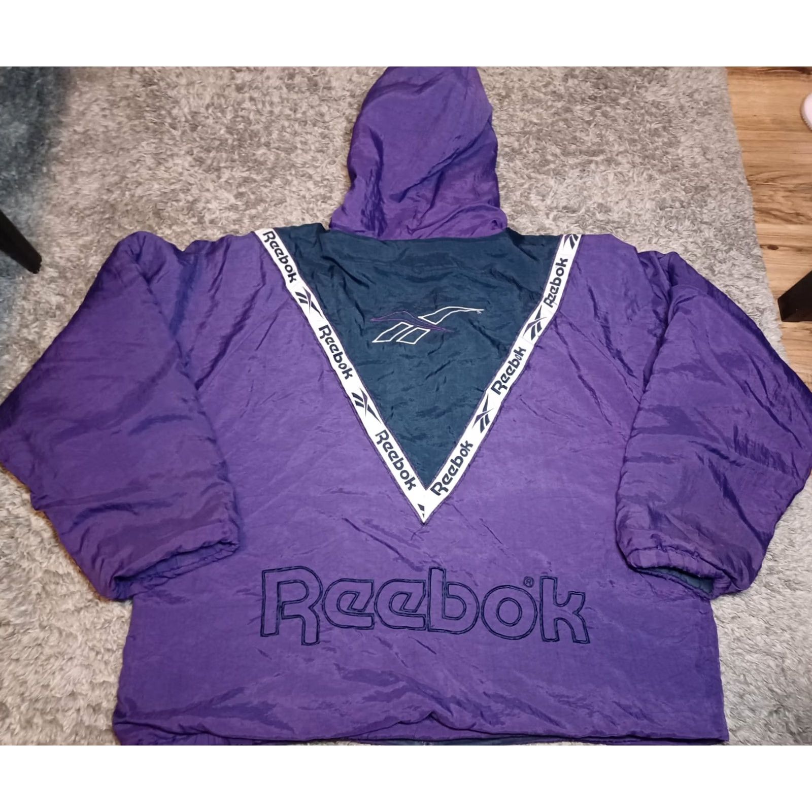 Reebok VINTAGE Reebok Coat Jacket 90s Puffer Full Zip 2XL Big Logo Purple Black Mens Size US XXL / EU 58 / 5 - 2 Thumbnail