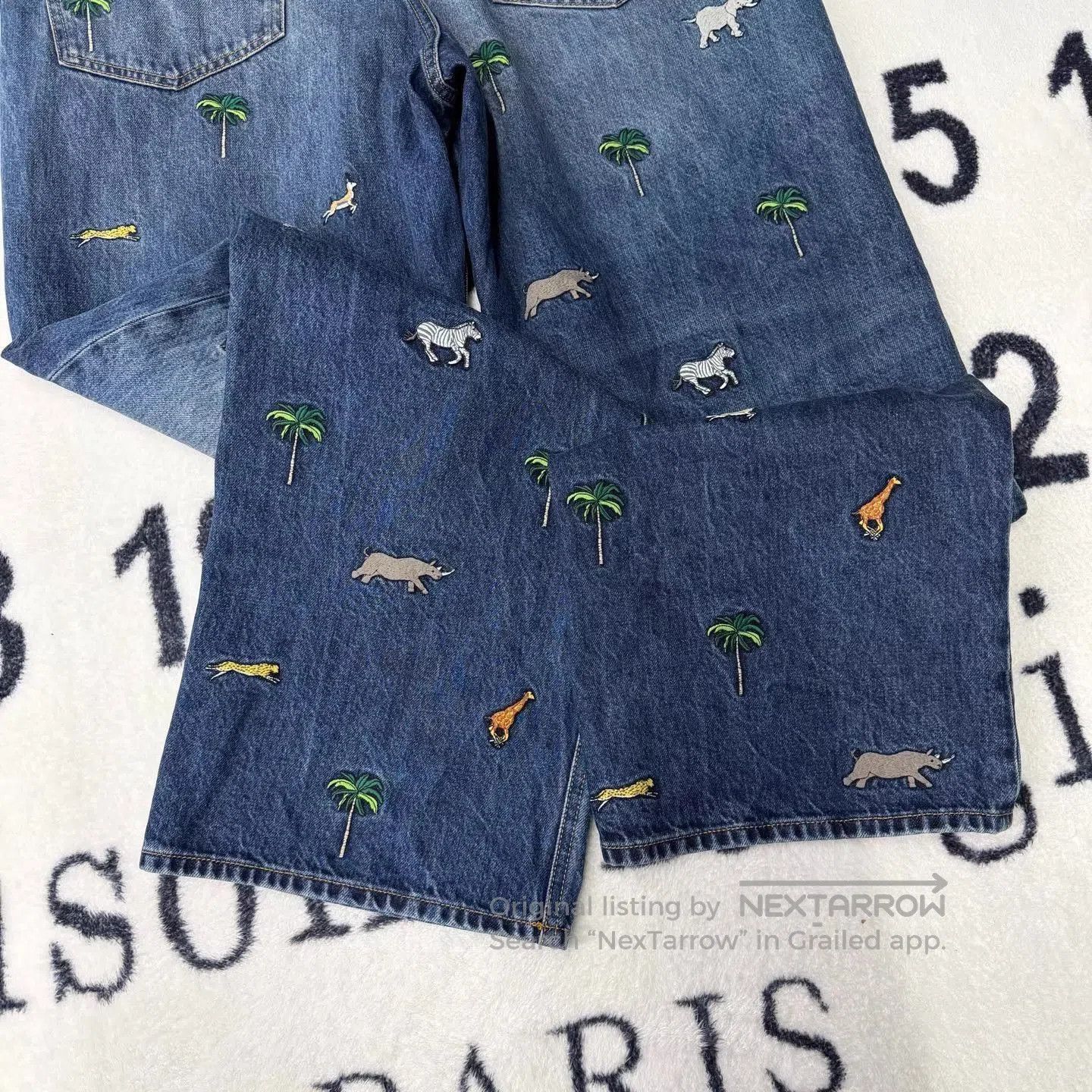 Louis Vuitton Blue Denim Jeans with Animal & Palm Tree Embroidery. Size US 38 / EU 54 - 3 Thumbnail