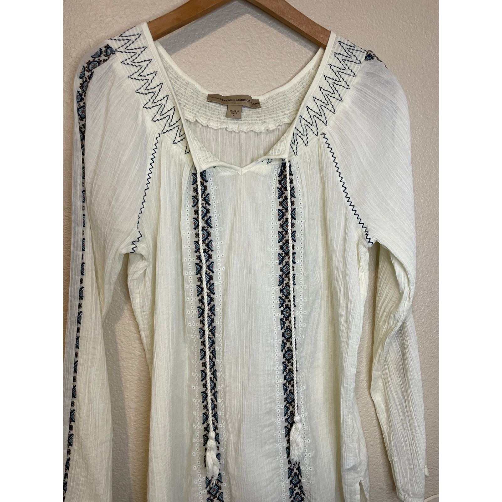 Other Vintage America Jeans Cotton Boho Gauzy Peasant Blouse Lg Size L / US 10 / IT 46 - 9 Thumbnail
