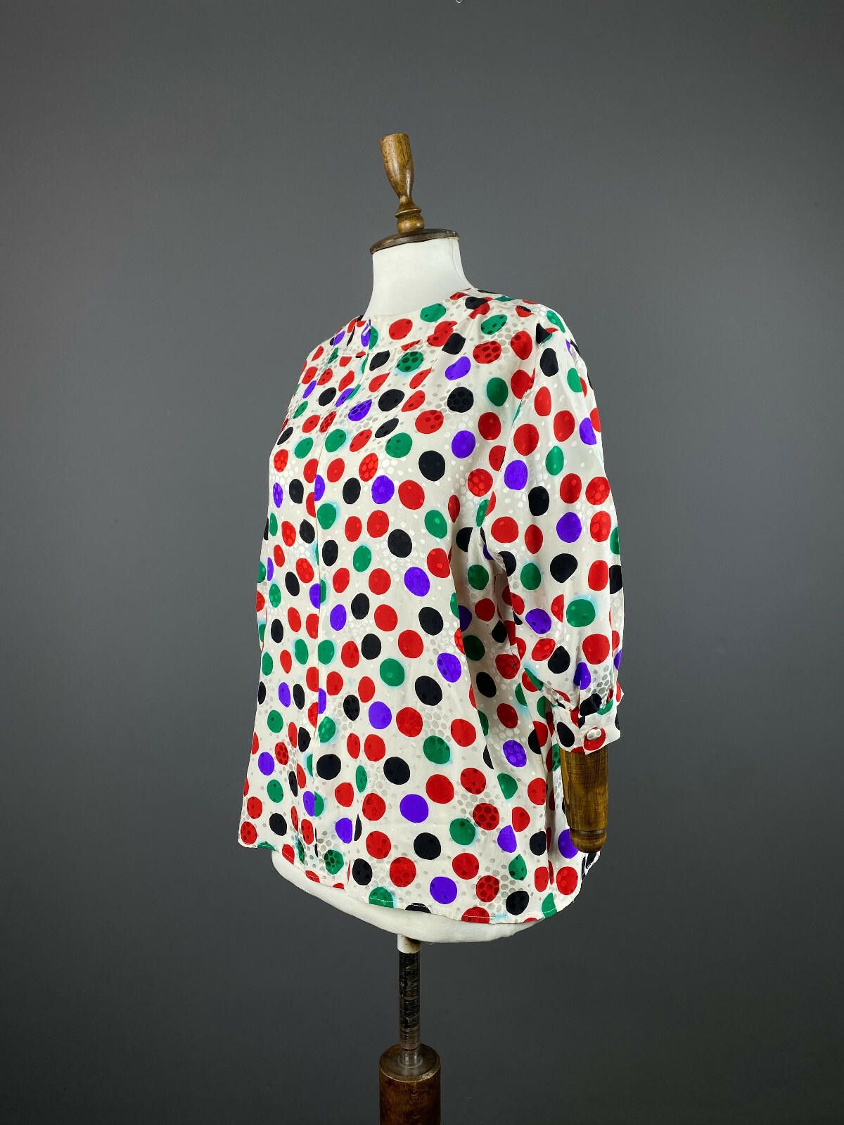 Designer Ladies Roberto Quaglia Multicolor Dotted Zip Blouse Shirt Size M / US 6-8 / IT 42-44 - 4 Thumbnail