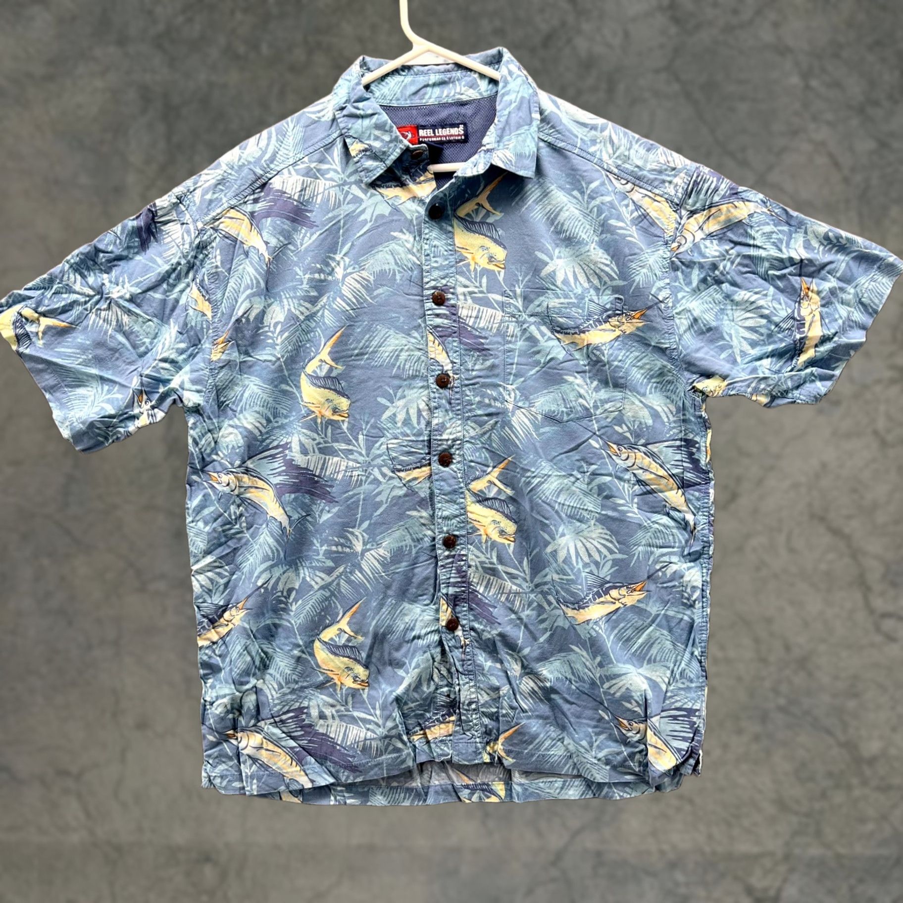 Vintage Reel legends Shirt Men L Blue Floral Hawaiian Button-Up Collared Short Sleeve Vintage: No Size US L / EU 52-54 / 3 - 1 Thumbnail