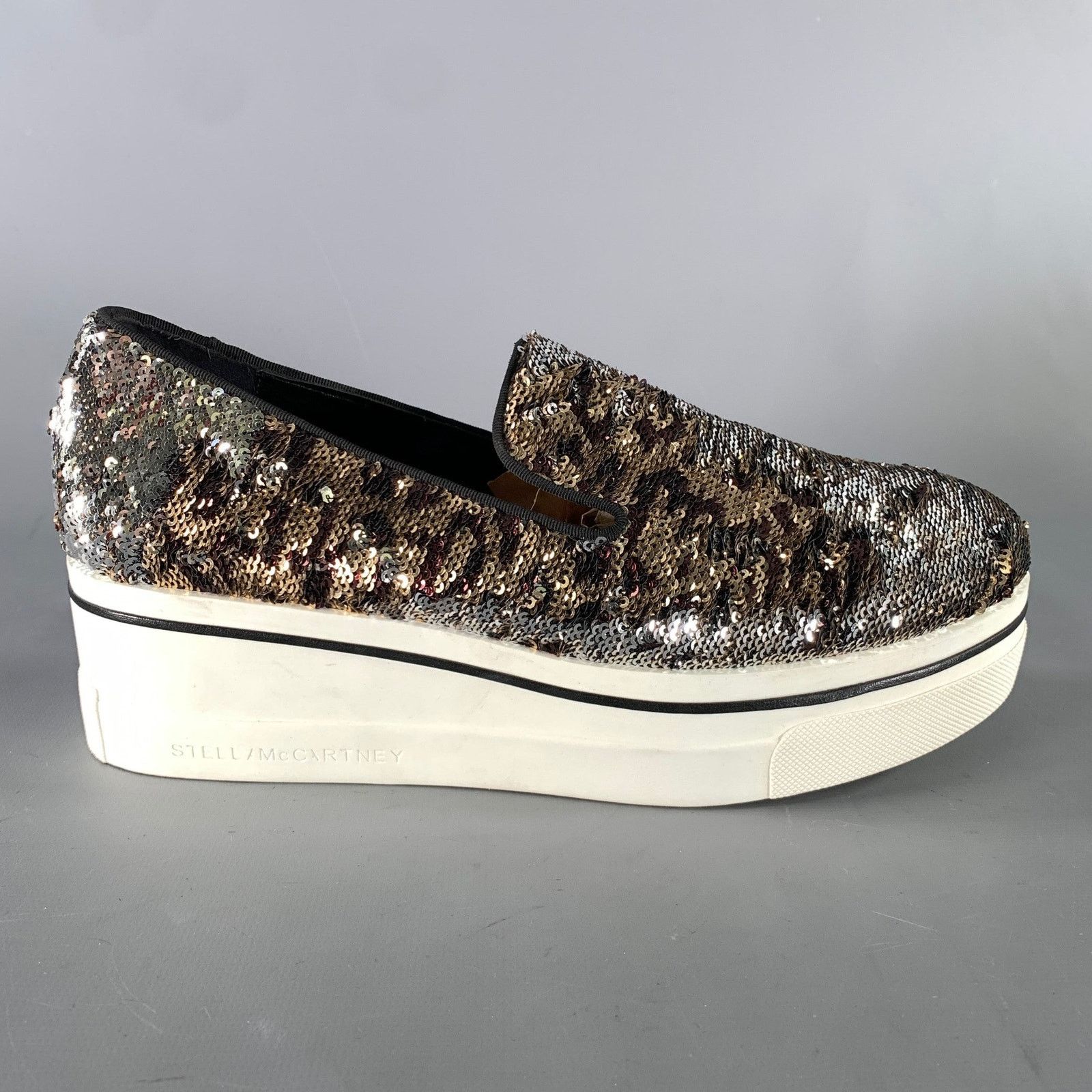 Stella McCartney STELLA McCARTNEY Silver Gold Sequined Slip On Sneakers Size US 9 / IT 39 - 2 Thumbnail