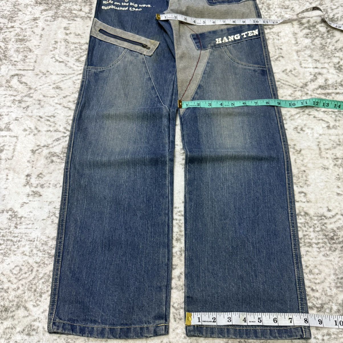 Japanese Brand Vintage Hang Ten Paneled Patchwork Reconstructed Jeans Size 28" / US 6 / IT 42 - 10 Thumbnail